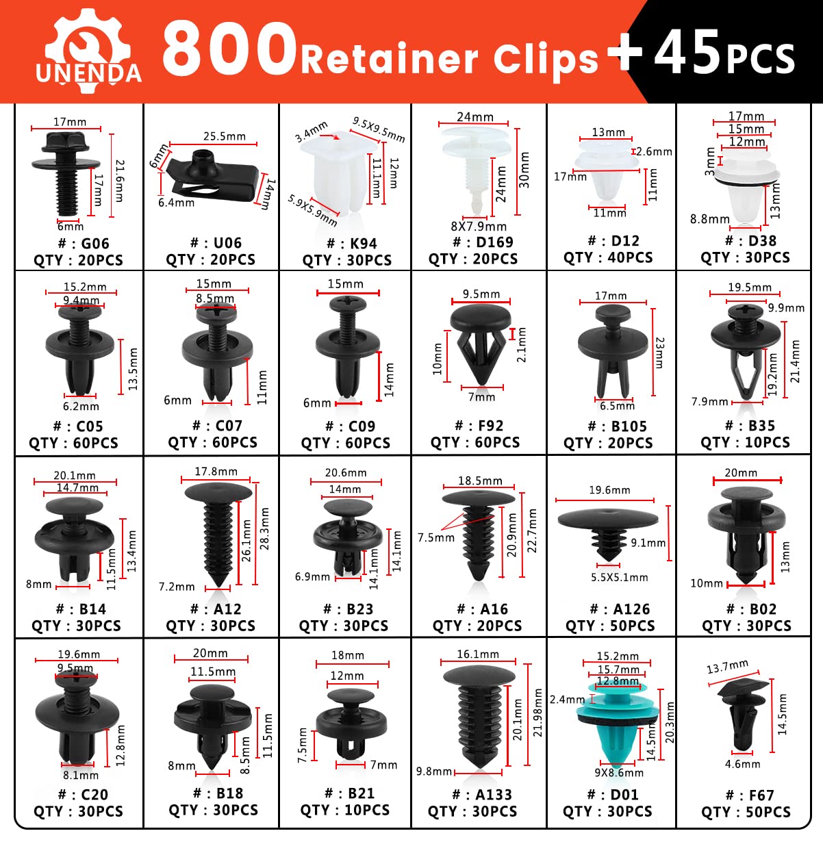 Car Push Retainer Clips 24 Most Popular Sizes Fasteners 845 Pcs Automotive Plastic Clips Auto Push Pin Rivets Set With 10 Cable