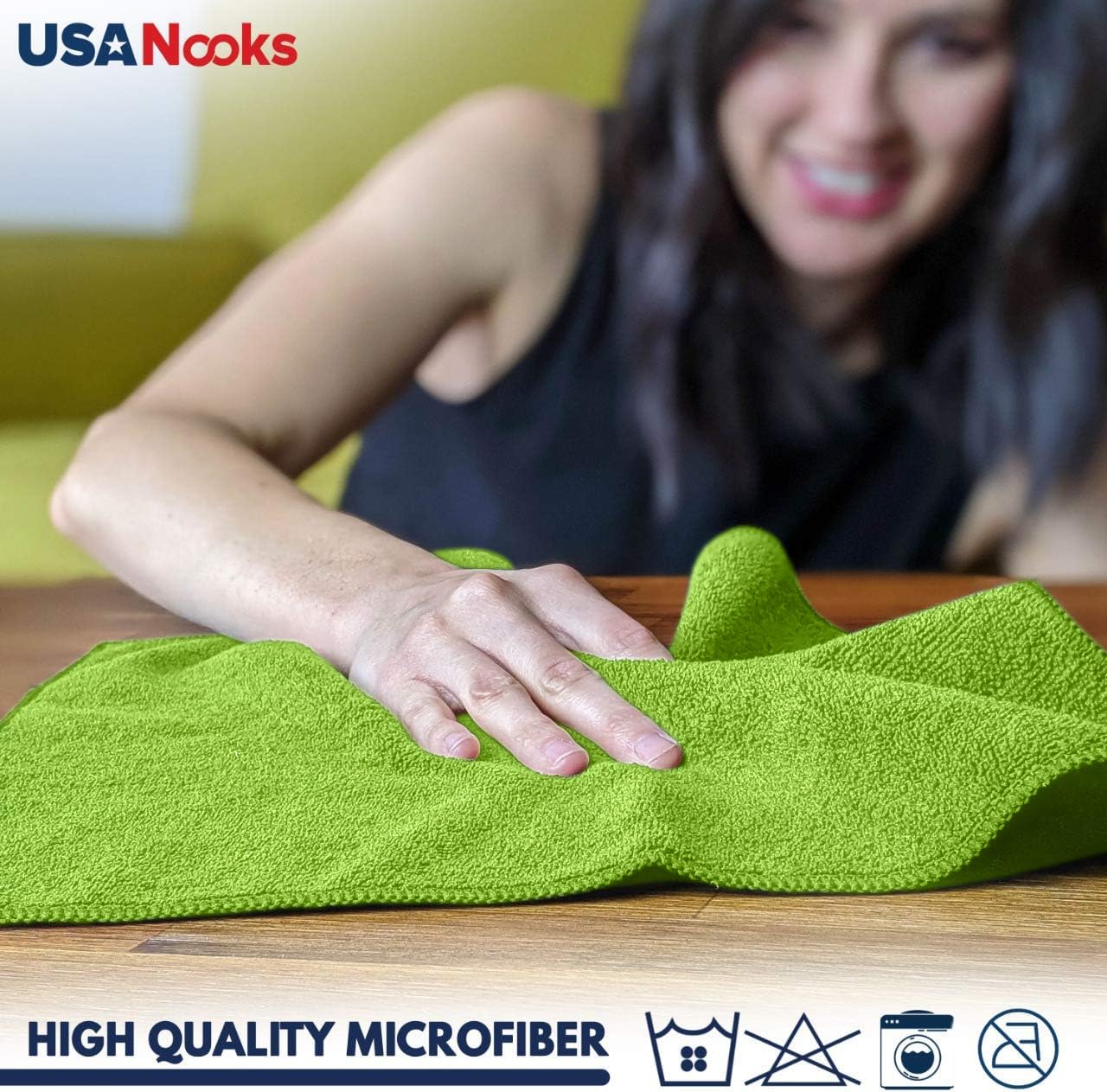 Usanooks Microfiber Cleaning Cloth Light Green - 12 Pcs 12.5''X12.5'' - High Performance - 1200 Washes, Ultra Absorbent Towels W
