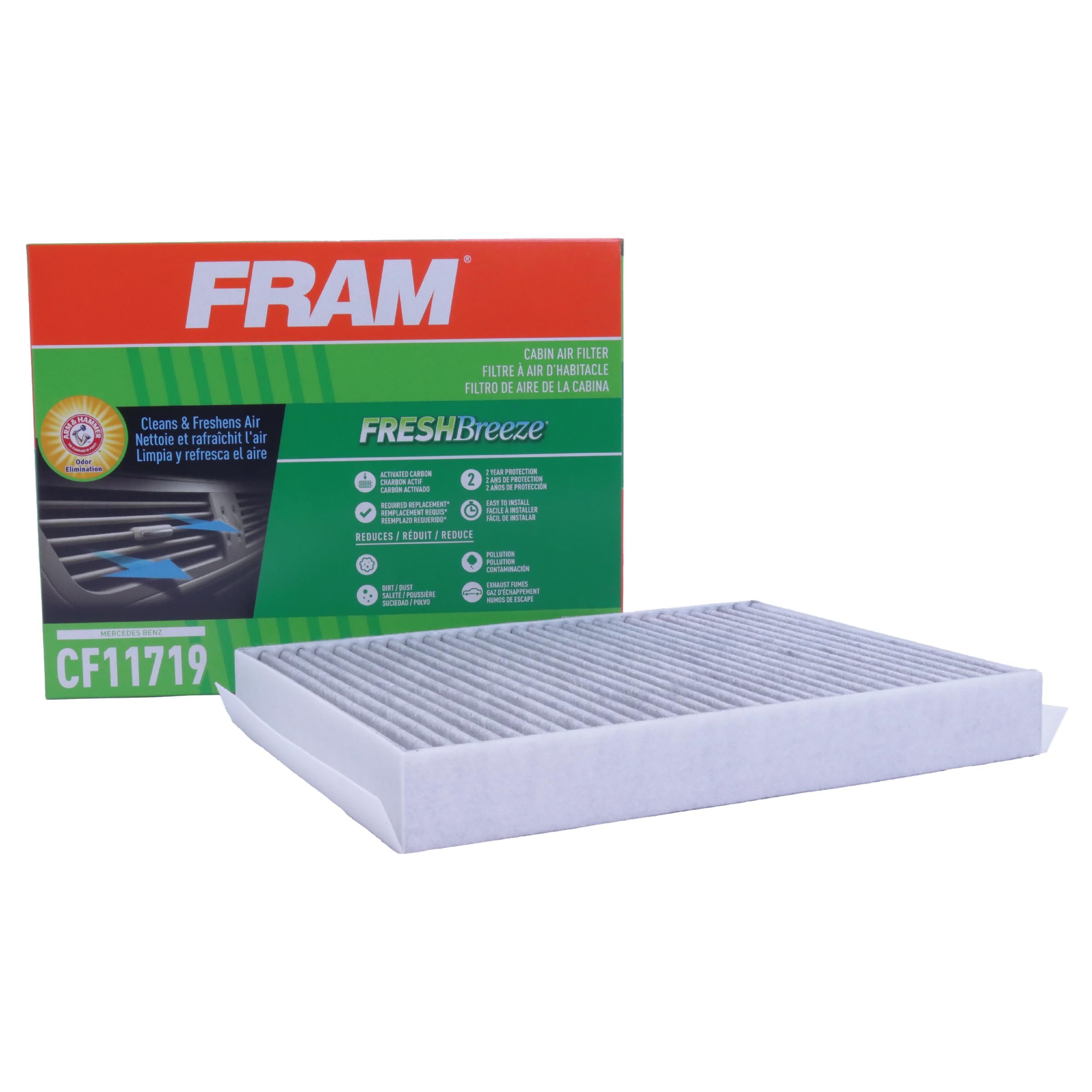 Fram Fresh Breeze Cabin Air Filter With Arm & Hammer Baking Soda, Cf11719 For Select Mercedes-Benz Vehicles, White
