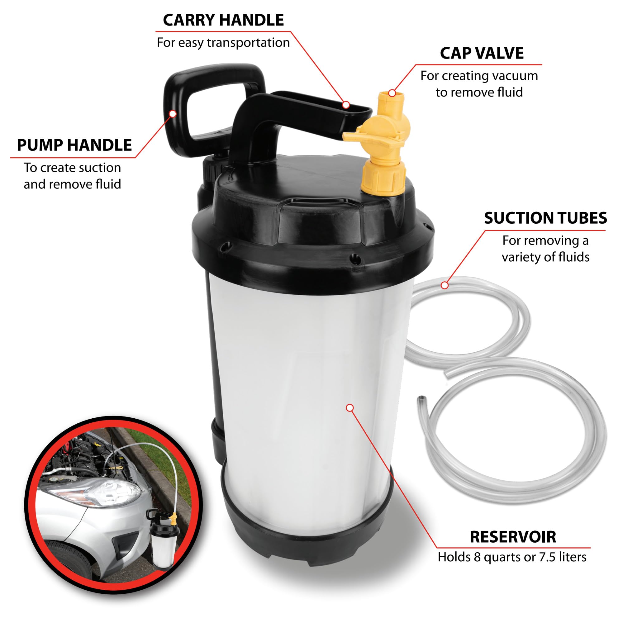 Performance Tool W54171 Manual Vacuum Extraction Pump For Oil, Transmission Fluid, Gear Oil, Coolant And Power Steering Fluid