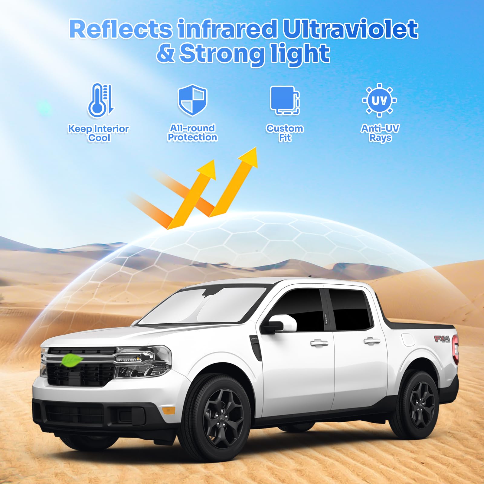 Canvcle Sunshades For 2022-2025 Ford Maverick Accessories Windshield Sun Shade Side Rear Window Shade Cover Sun Visor Shield Pri