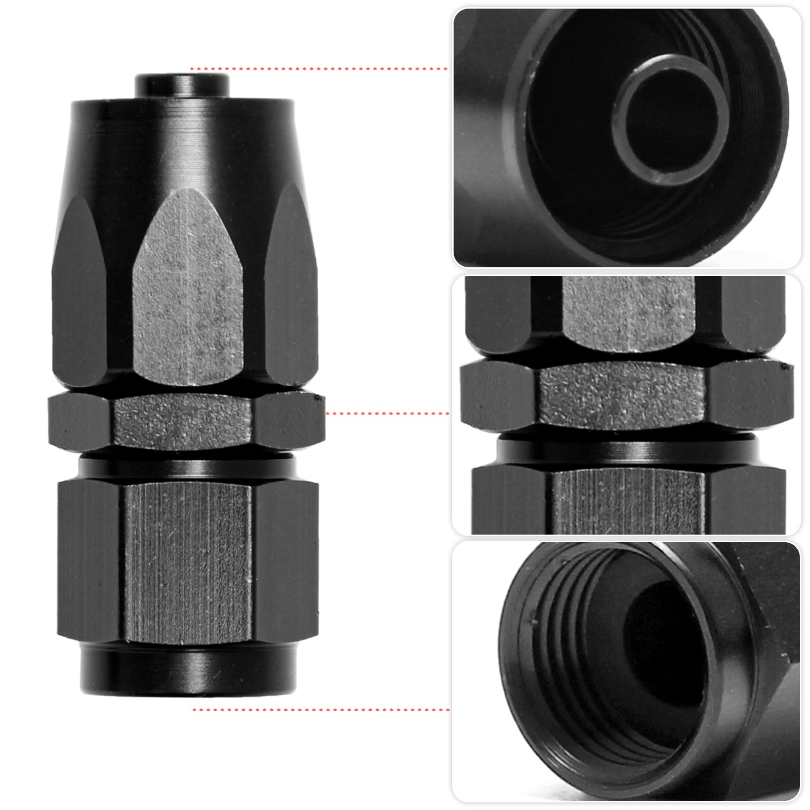 Shineyoo 6An Straight Swivel Hose End Fitting Adapter Black 8 Pcs For Braided Fuel Oil Gas Line Hose End 6 An Fittings Aluminum