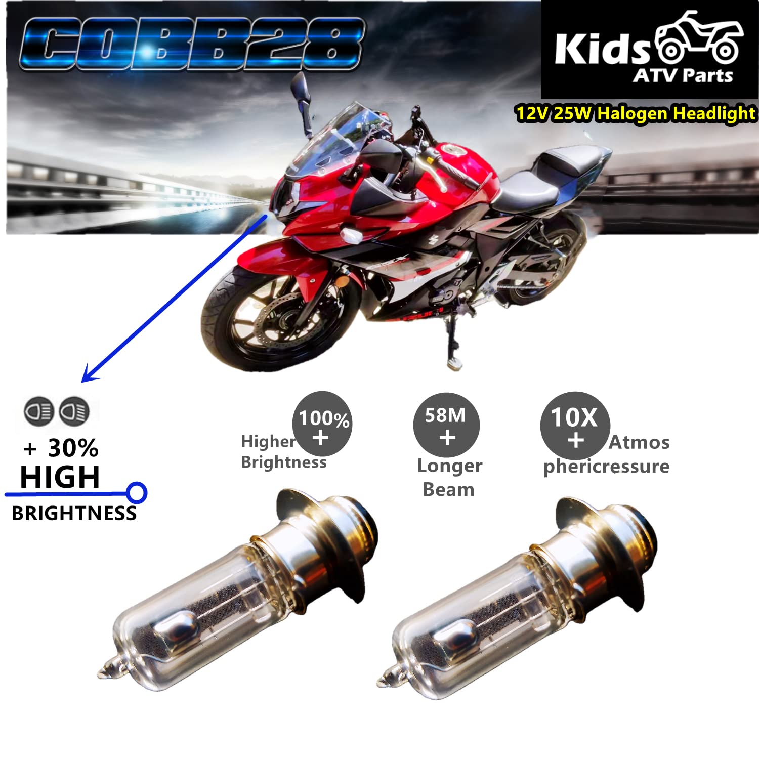 (Set of 2) 12V 35W Halogen Headlight Head Light Bulb for Scooter ATV Moped Quad Go Kart Motorcycle 4 Wheeler Dune Buggy Sandrail