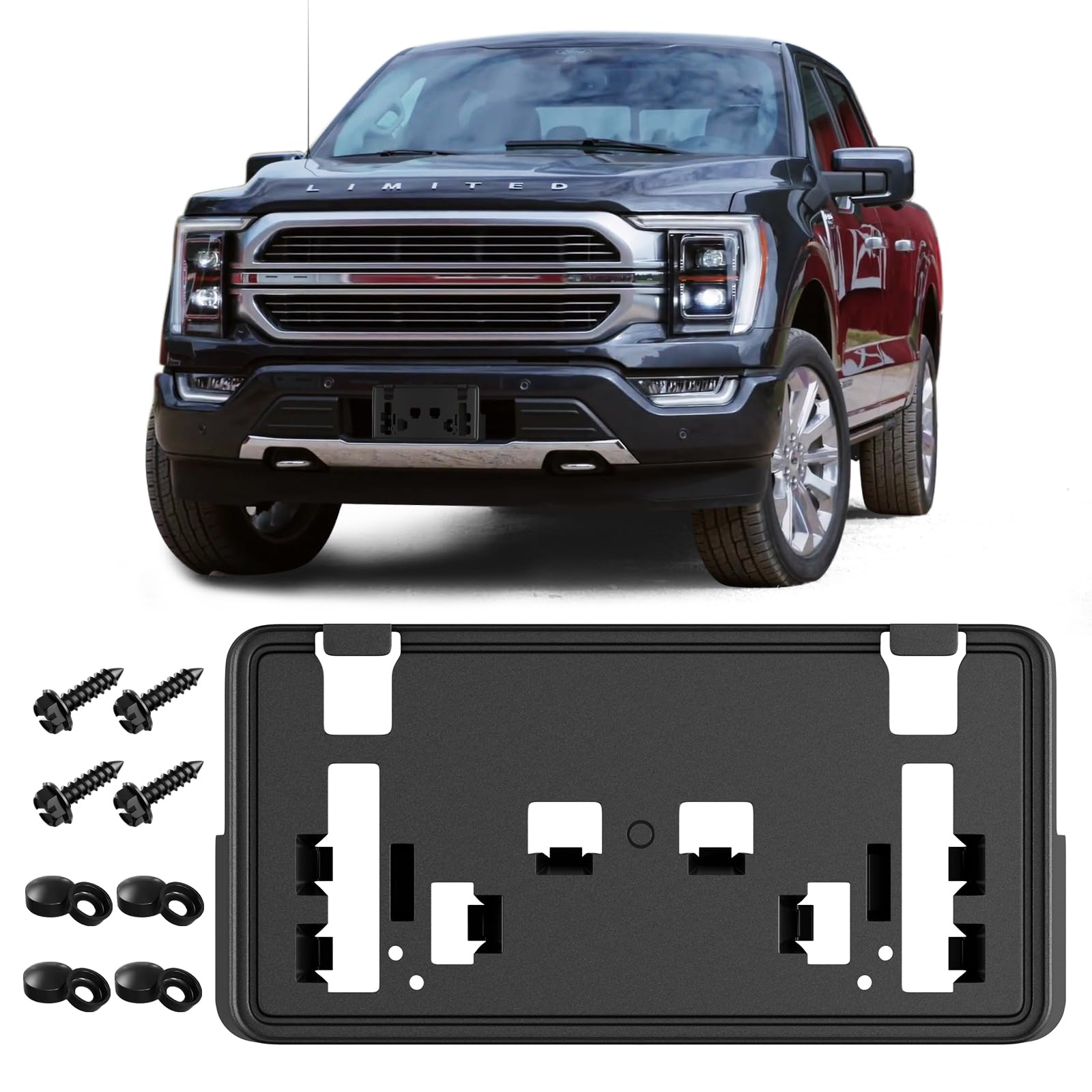 License Plate Frame For 2021 2022 2023 Ford F150 Accessories- Front Bumper License Plate Bracket Holder 2.7L 3.0L 3.5L V6 Ml3Z-1
