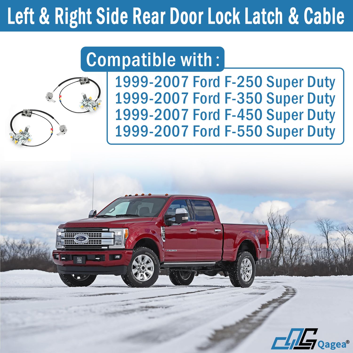 Qagea Rear Door Lock Latch & Cable - Left Driver & Right Passenger Side - Replacement For 99-07 Ford F250 F350 F450 F550 Super D