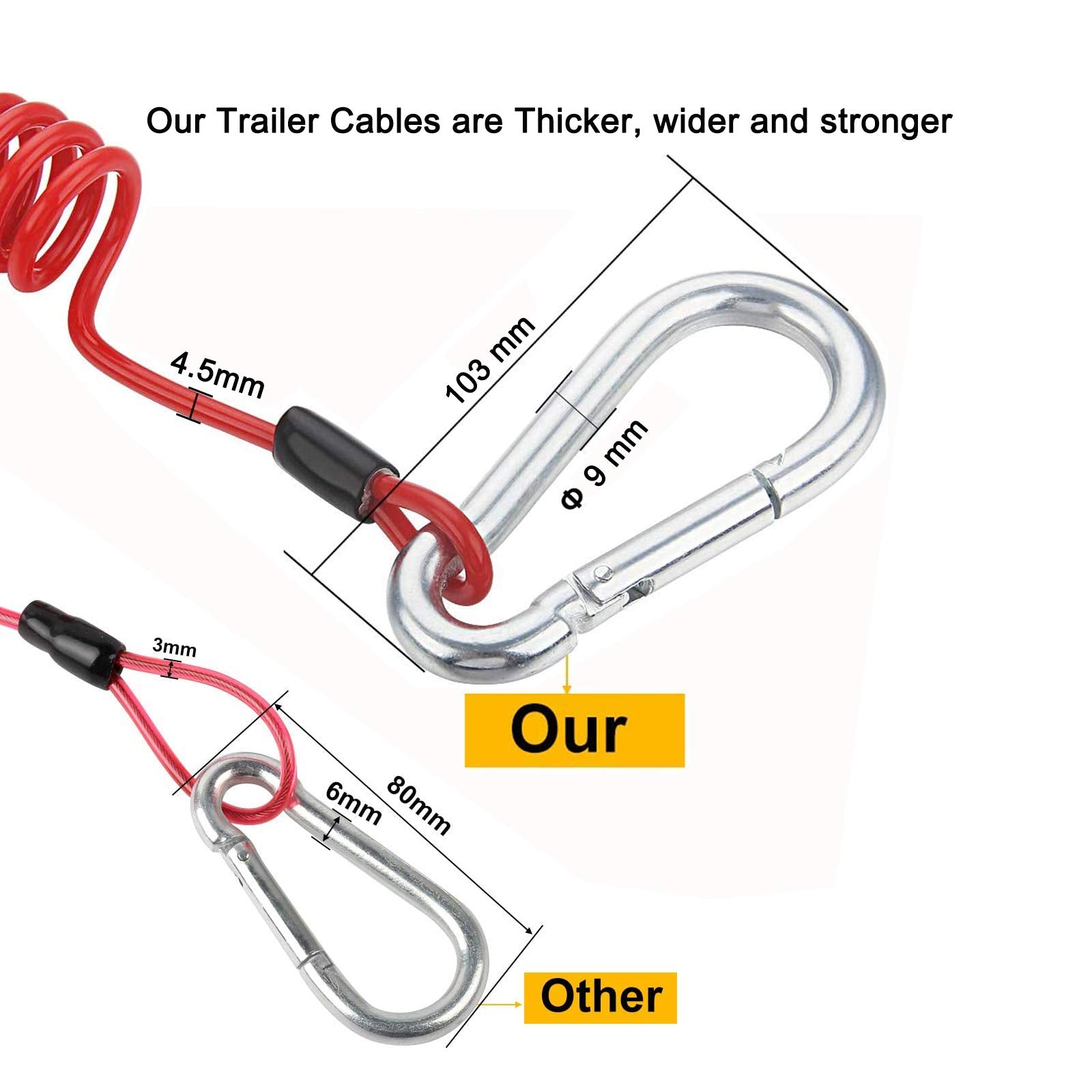 Dpei Xuan 4Pcs Breakaway Trailer Cable, Trailer Brake Cable, Rv Stainless Steel Spring Towing Coiled Wire, Heavy Duty Steel Wire