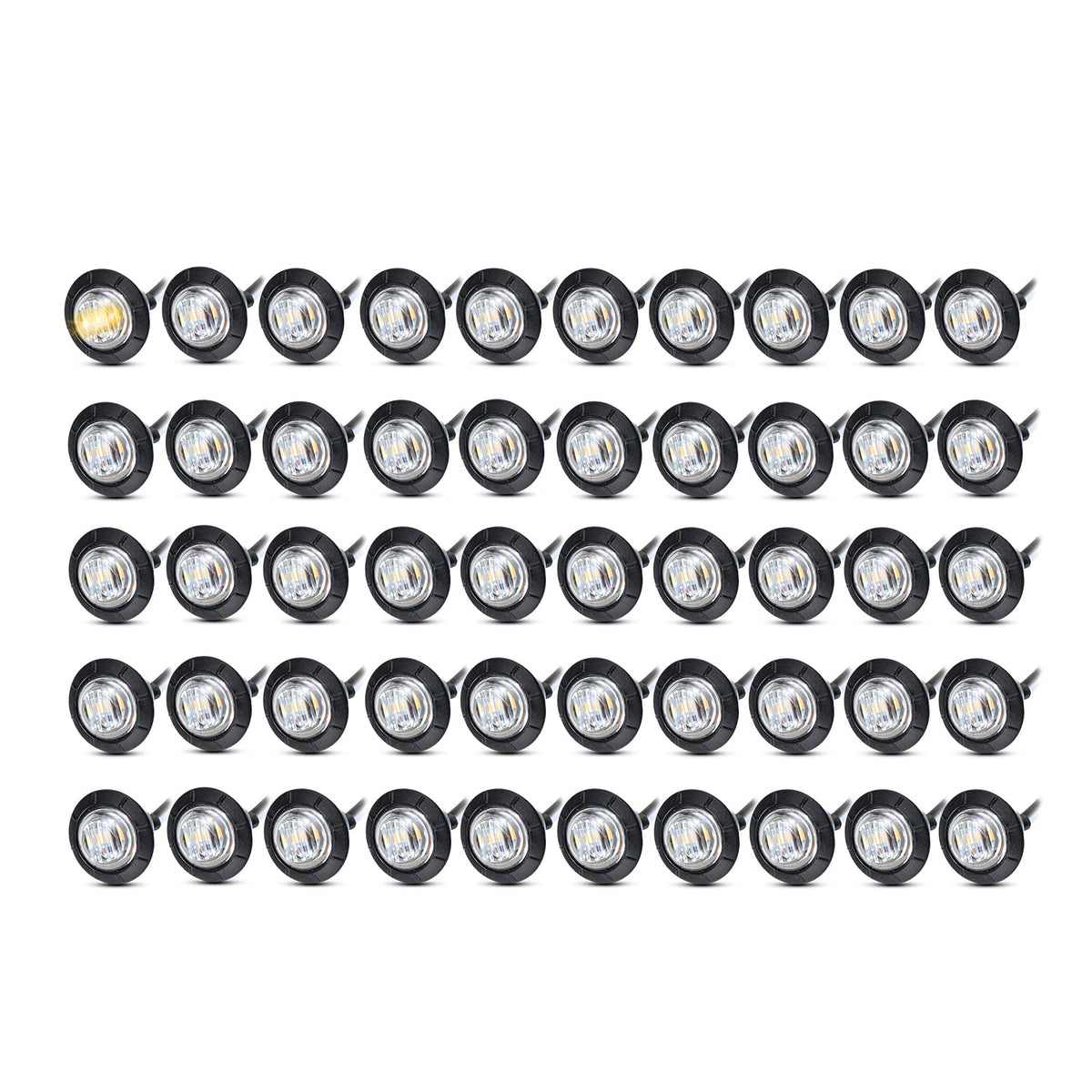 Madcatz (Pack Of 50) Meerkatt Mini Round 3/4 Inch Clear Lens Amber Led Button Universal Side Marker Clearance Lights Fits For Truck Trailer Bus Lorry Pickup 12V Dc W/Grommets