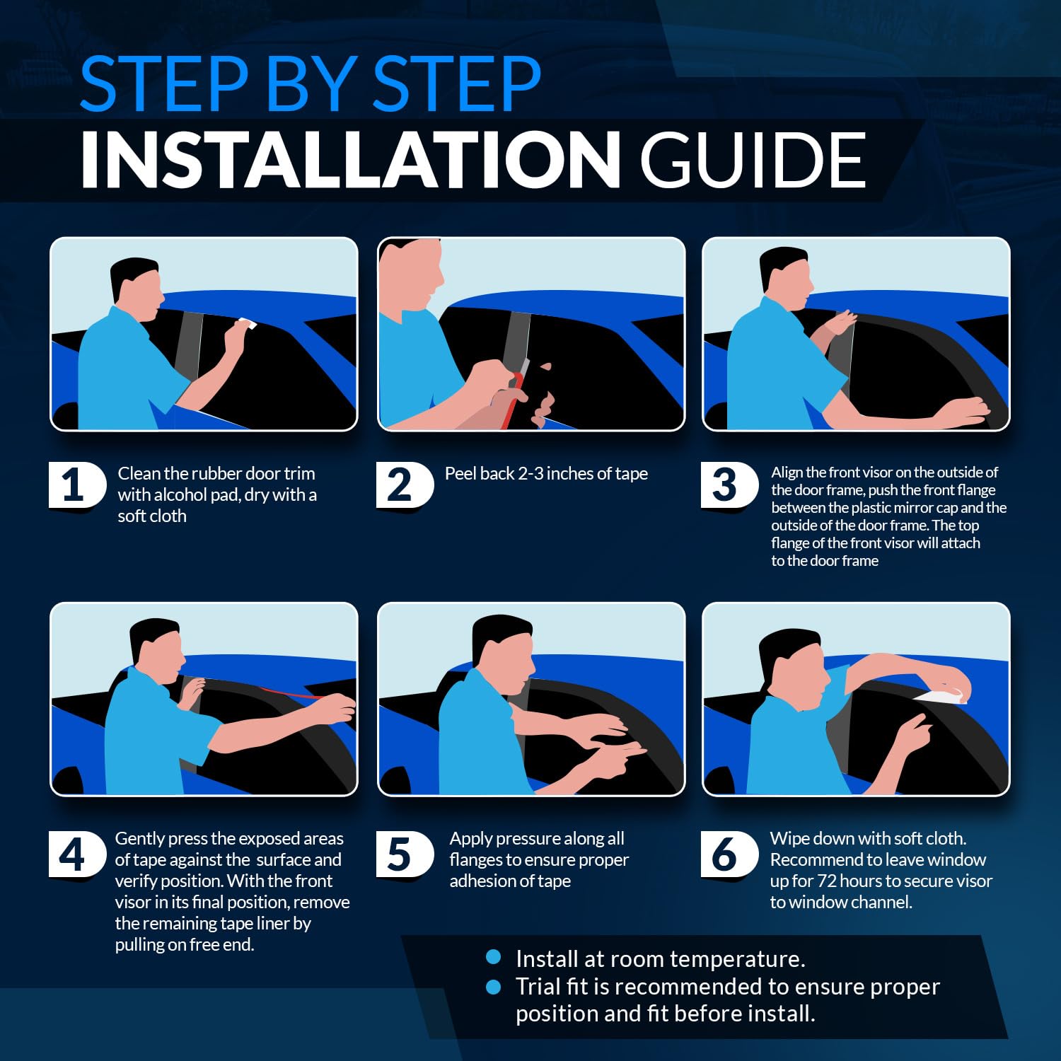 Outside Mount Car Window Rain Guards Compatible With Ford F-250 Supercrew 2017-2018 | Tape-On | Rain Shields Window Visor Window