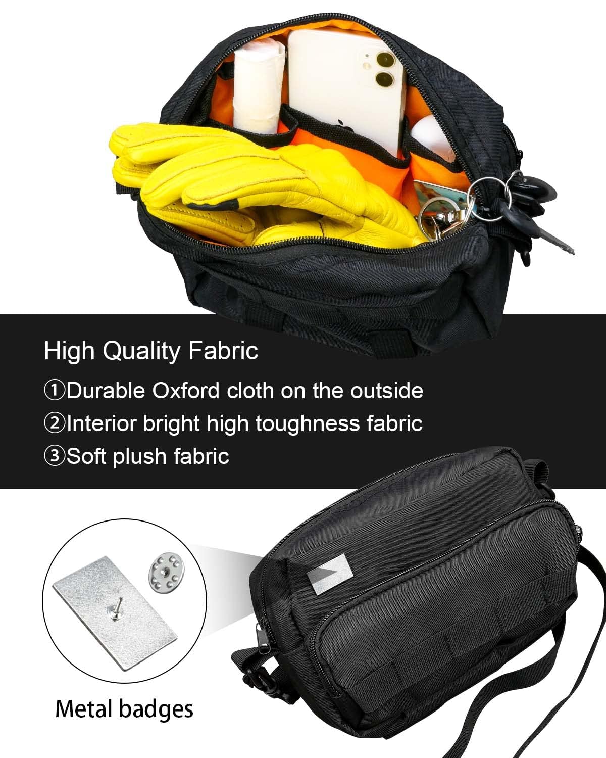 TIKSCIENCE Motorcycle Handlebar Bag Black Sissy Bar Bag Fit for Harley Bicycle Handlebar Bag Universal Fork Bag Fit for Cruiser