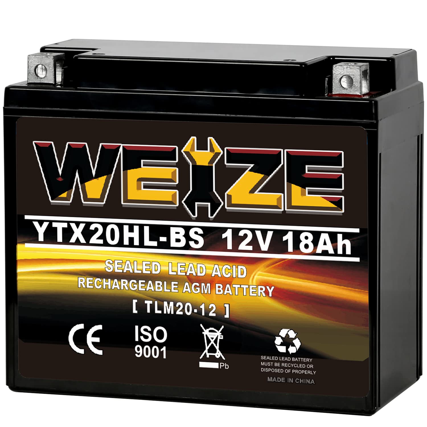 Weize Ytx20Hl-Bs Battery, High Performance - Maintenance Free - Sealed Agm Etx20Hl Bs Motorcycle Battery