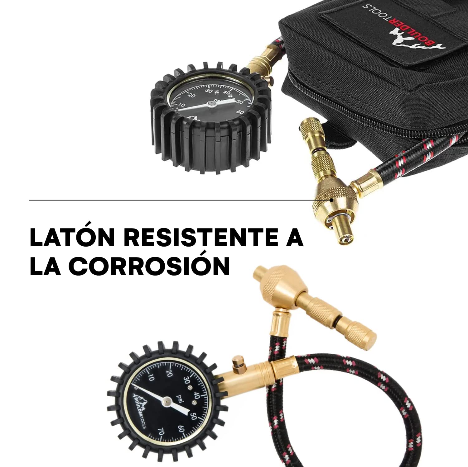 Boulder Tools Heavy Duty Rapid Tire Deflator & Molle Pouch - Precision Release Button Air Down Offroad Kit - Glows In Dark, Bonus: Valve Caps, Cores, Repair Tool | Quickly Deflate 4X4 Off Road Tires