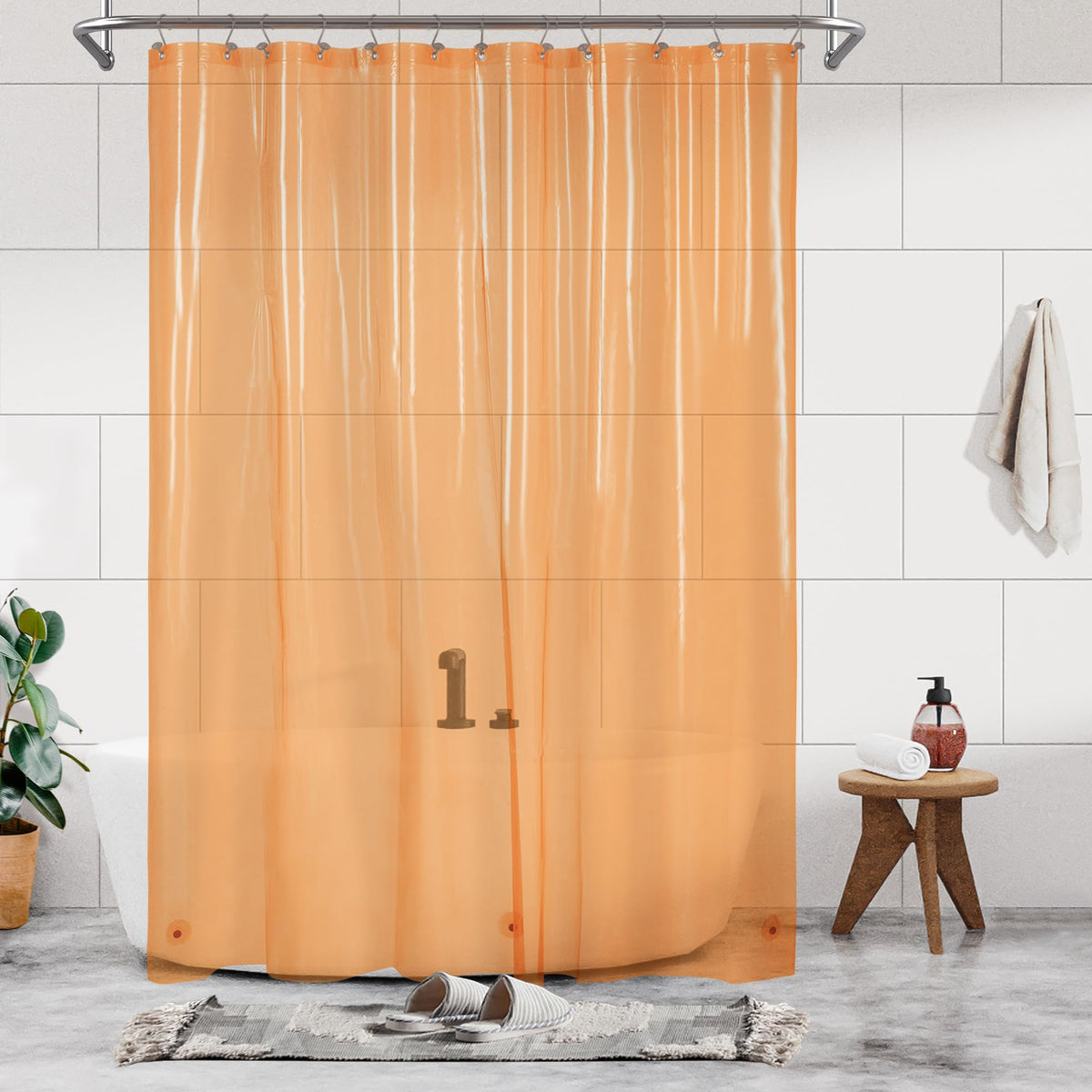 Barossa Design Extra Long Shower Curtain Liner With 3 Magnets - 72' X 84' Xl, Waterproof Peva Lightweight Shower Liner For Bathroom, Pvc Free, Metal Grommets - Clear Orange, 72X84