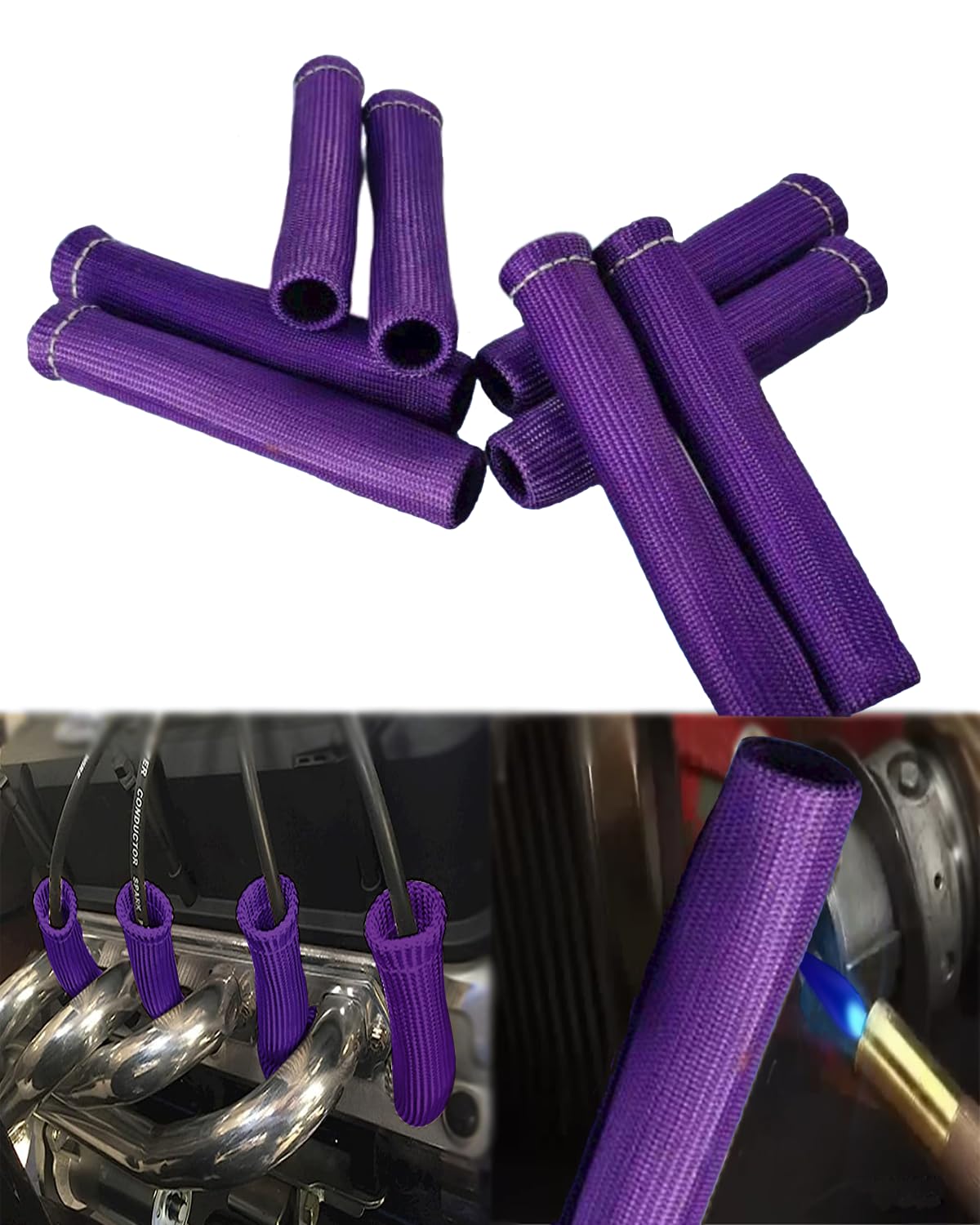 Spark Plug Heat Shield Sleeve - 8 Pcs 2500 Spark Plug Wire Boots Protector, 6 Inches Spark Plug Heat Sleeve Protection Cover Rep