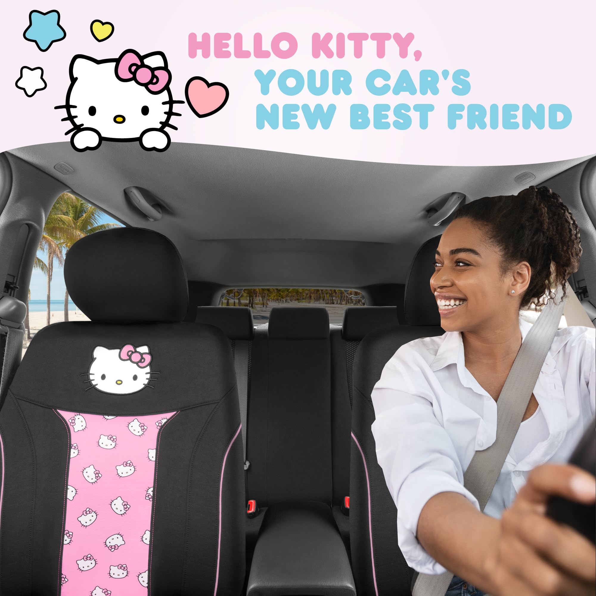 Hello Kitty Car Seat Covers - Cute and Durable Pink Front Seat Covers, Adorable Hello Kitty Design, Comfortable and Long-Lasting