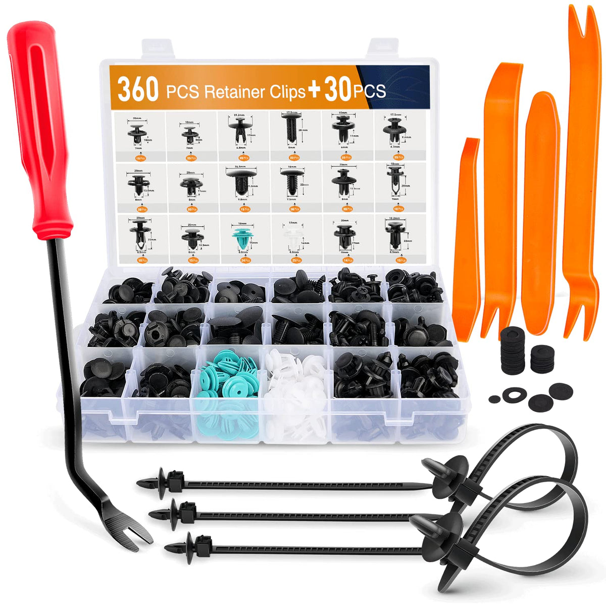 Gooacc - Grc-34 Push Bumper Fastener Rivet Clips With 18 Most Popular Sizes Auto Push Pin Rivets For Benz, Bmw, Toyota, Honda, Subaru, Nissan, Mazda Etc