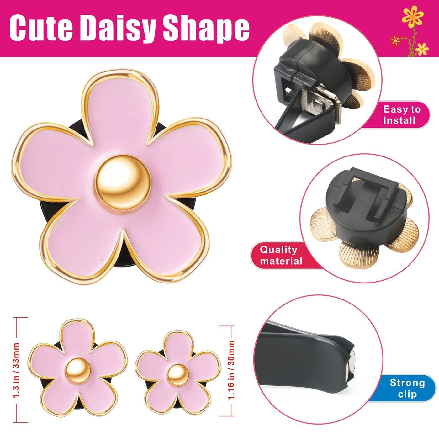 Cute Pink Car Accessories For Women Teens Girls 6Pcs Boho Flowers Cars Air Fresheners Vent Clips Girly Automotive Truck Smell Fr