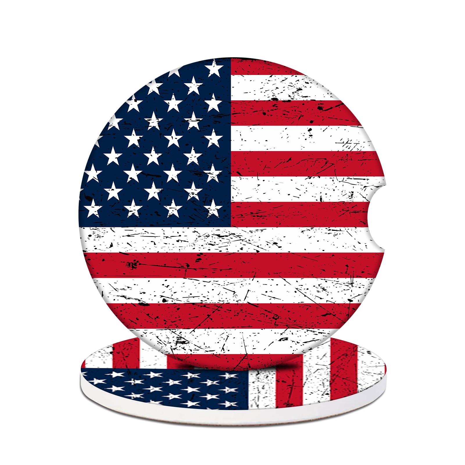 Car Cup Holder Coaster - American Flag Absorbent Ceramic Coaster, Car Coasters for Cup Holders, Auto Accessories for Women & Men