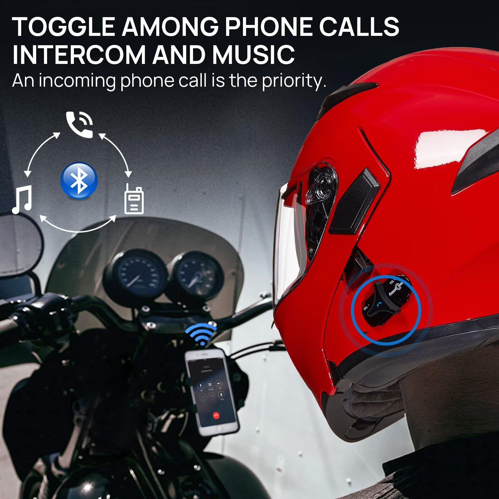 Ilm Bluetooth Motorcycle Helmet Modular Flip Up Full Face Dual Visor 6 Riders Group Intercom Mp3 Fm Radio Dot Model 902Bt Pro(Br