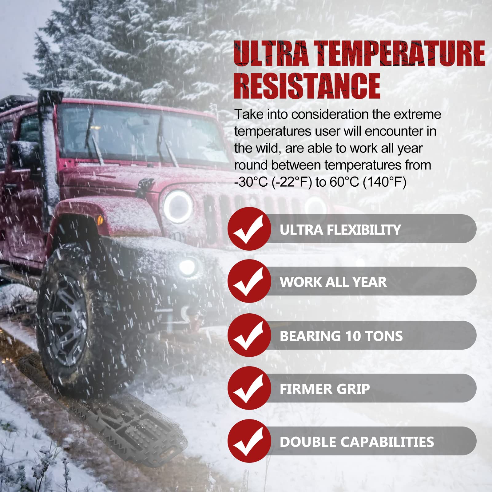 Bunker Indust Offroad Traction Boards With Jack Lift Base, Mud Sand Tracks Snow Tire Traction Mat Recovery Ramp For 4X4 Jeep Tru
