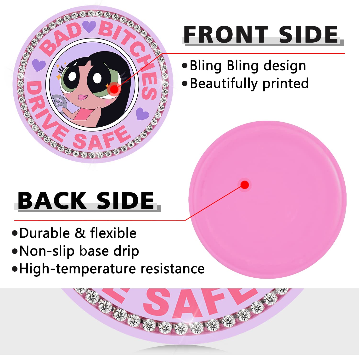 Bling Car Cupholder Coaster 2 Pack Cartoon Anime Crystal Rhinestone Silicone New Automotive Cup Holder Decor Accessories For Wom