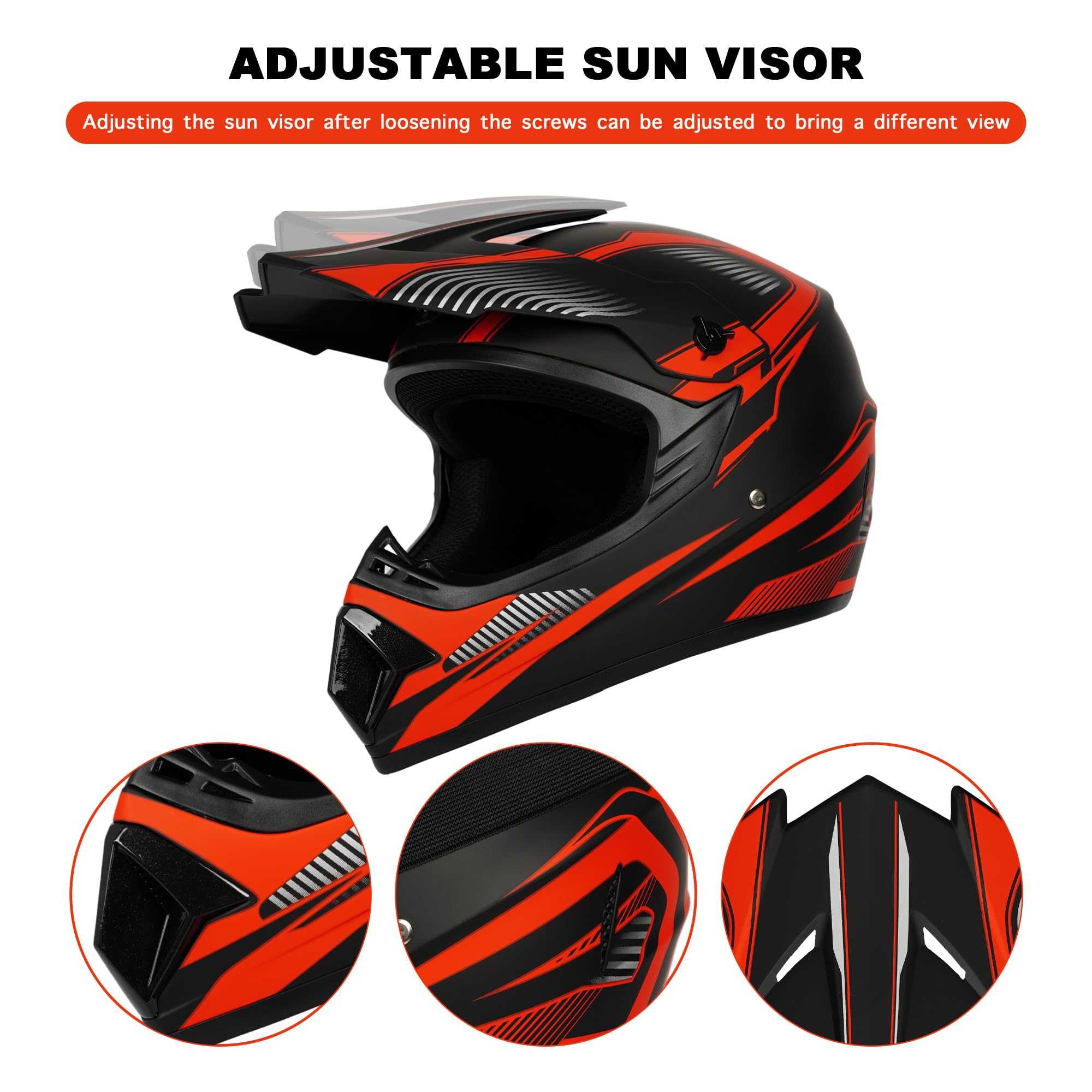 Yesmotor Youth Dirt Bike Helmet Set Includes Gloves, Goggles, Mask, Ideal Helmet For Kids 8-14, Premium Safety Gear For Dirt Bik