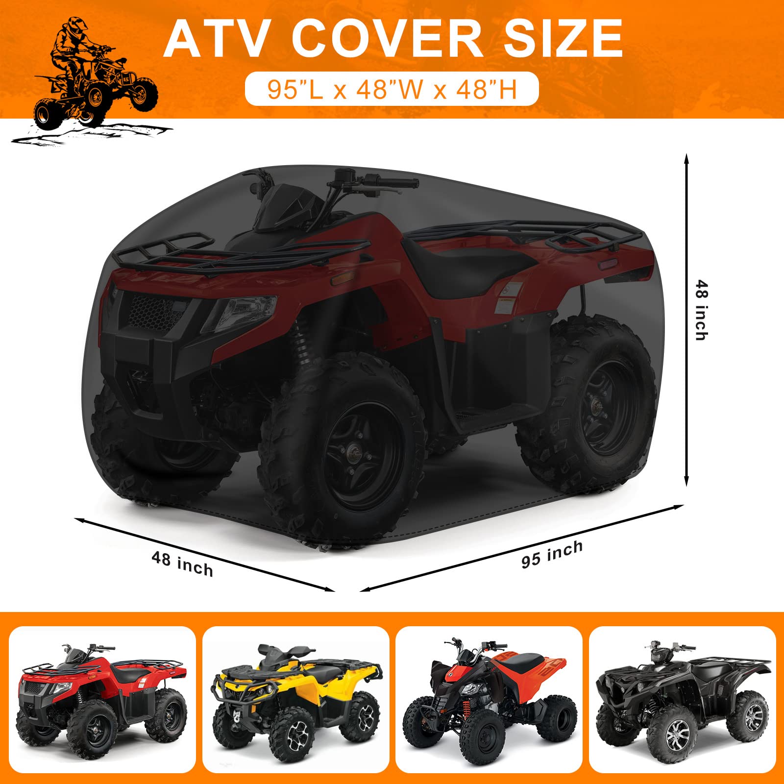 Comnova Atv Cover For 4 Wheelers - 95 Inch Atv Covers 600D Heavy Duty & Waterproof, Outdoor Four Wheeler Quad Cover All Weather