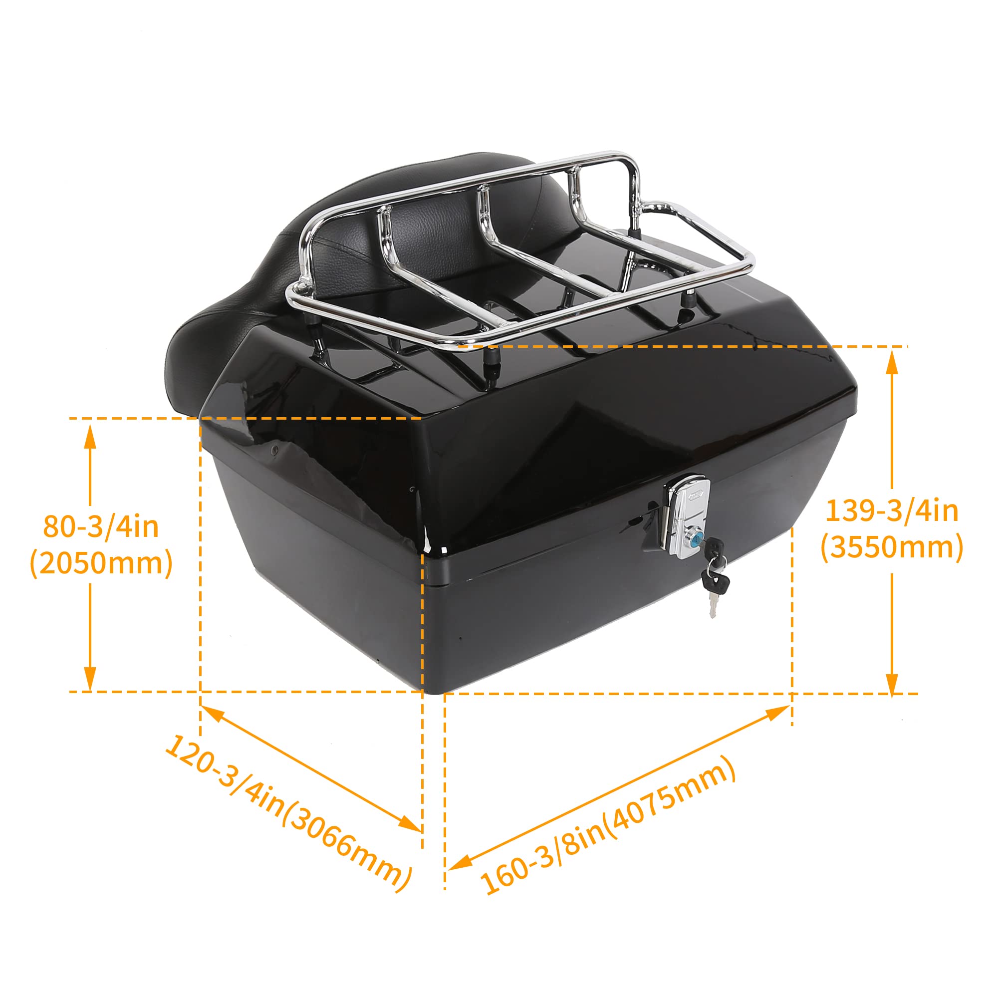 Kuafu Motorcycle Trunk Tour Pack Tail Box Luggage With Top Rack And Backrest Classic Black
