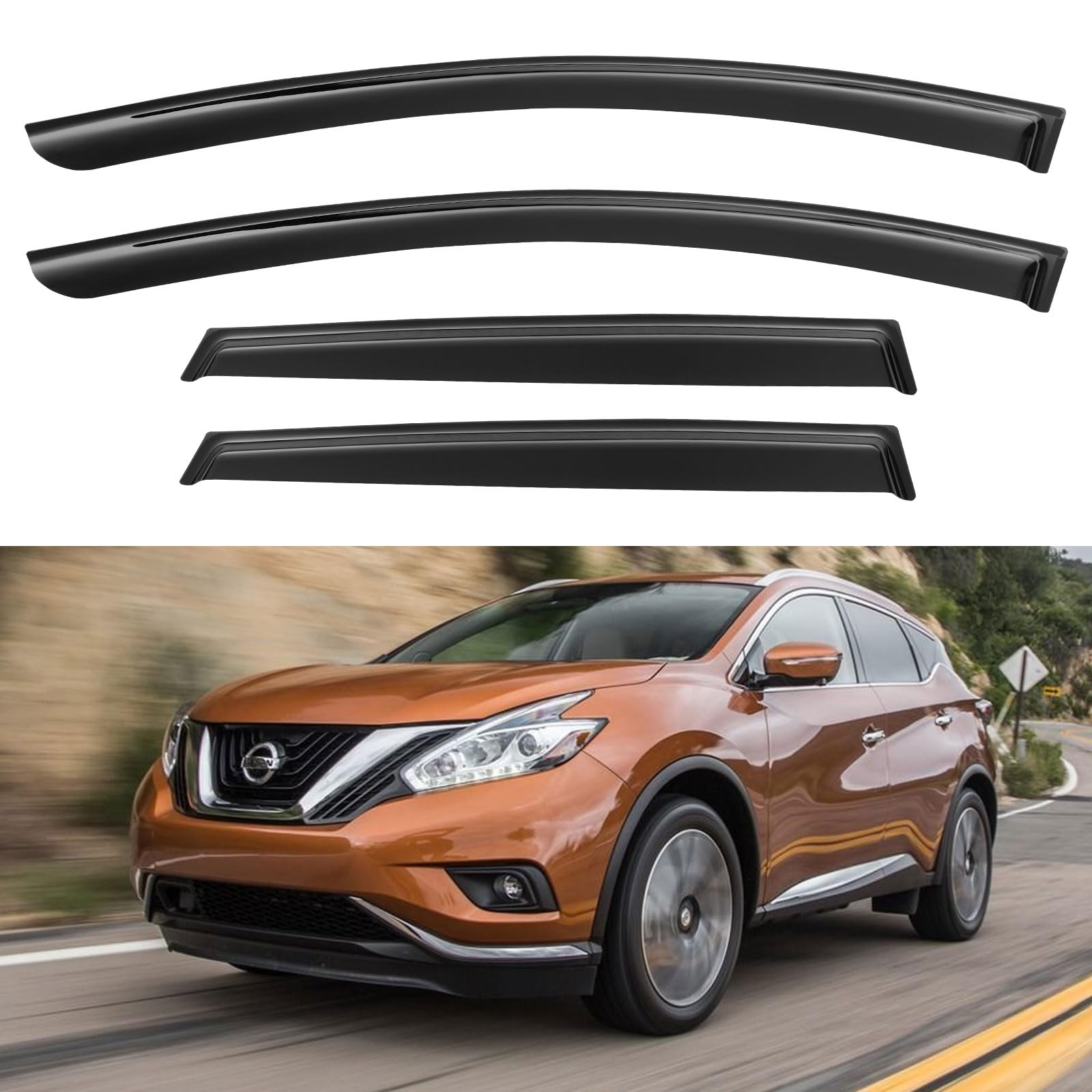 Window Visors Rain Guards for 2015-2024 Nissan Murano, Out-Channel Window Vent Wind Deflectors Visors Shades for 15-24 Murano S 