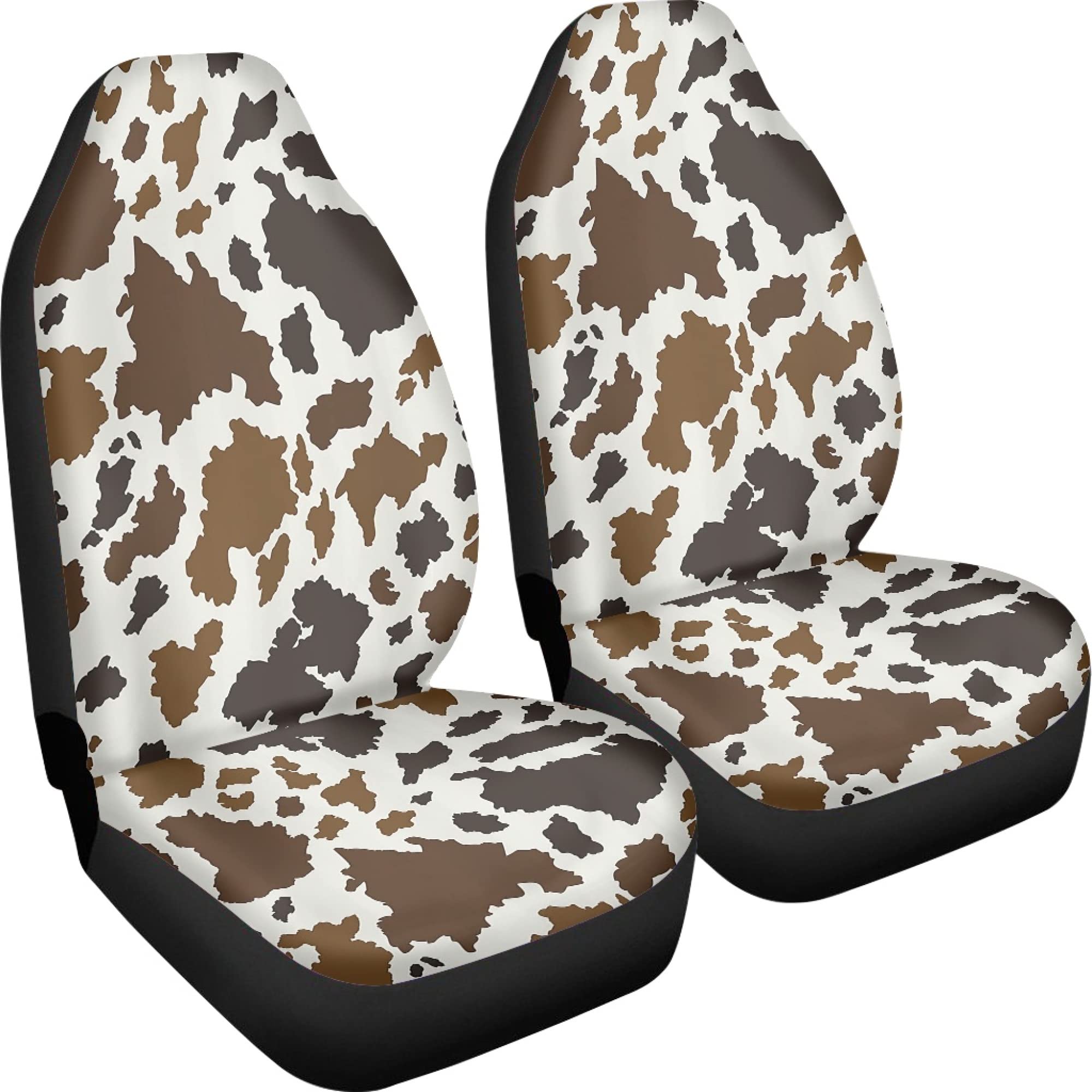 TOADDMOS Auto Seat Covers, Brown Cowhide Design Car Accessories for Interior Decor, Front Seat Covers Full Set, Universal Fit Mo