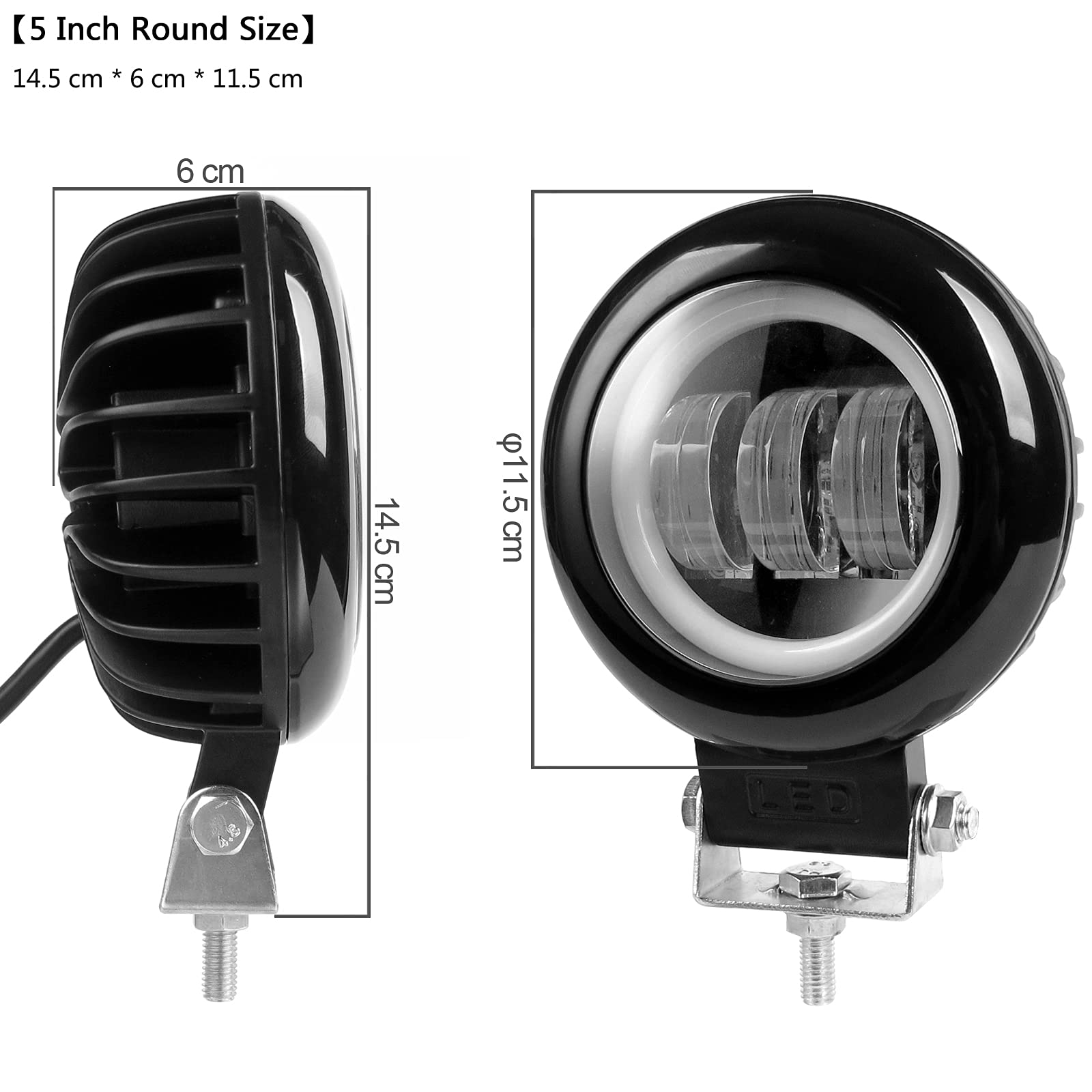 Sufemotec 5 Inch Round 30W Fog Light White 6000K Led Pods White Flood Beam For Car 4X4 Offroad Truck Atv 12V 24V Led Angel Eyes