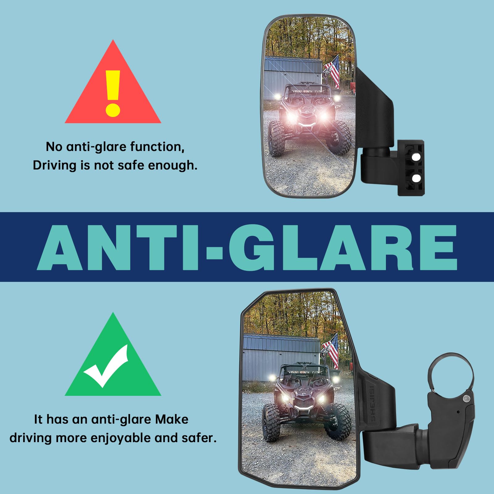 Shejisi Utv Mirrors,The Spring Back Feature Allows Easy Reset After Fold,2024 New Sxs Mirrors Side View For 1.5'-2.0' Roll Cage,Compatible With Polaris Rzr,Can Am X3,Honda Pioneer Talon,Kawasaki Mule