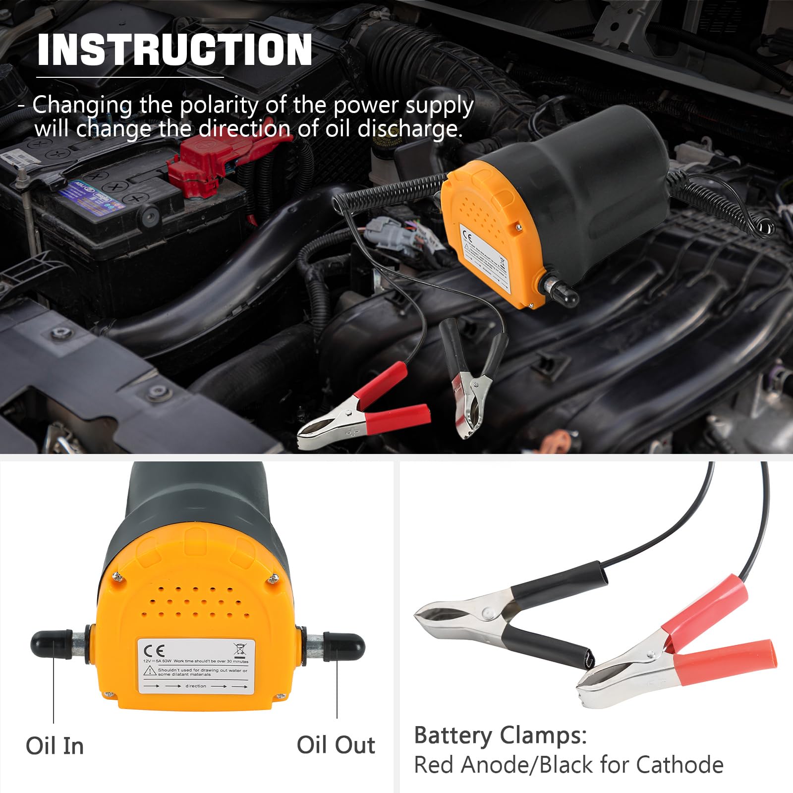 DASBET 12V 60W Oil Change Pump Extractor, Oil/Diesel Fluid Pump Extractor Scavenge Suction Oil Change Pump Transfer Oil Removal