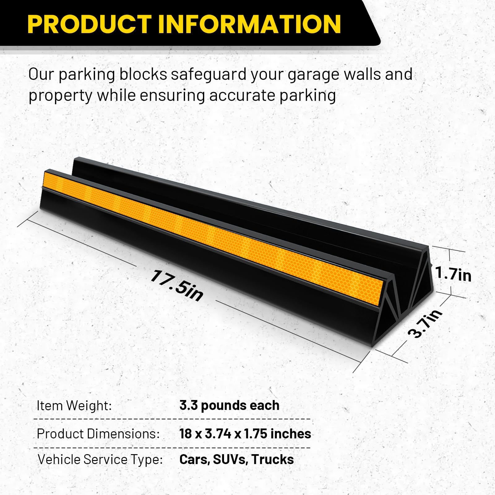 Hoxwell 2 Pcs 18'' Parking Car Wheel Stopper For Garage With 2 Installation Methods, Heavy Duty Tire Stops With Reflective Tapes