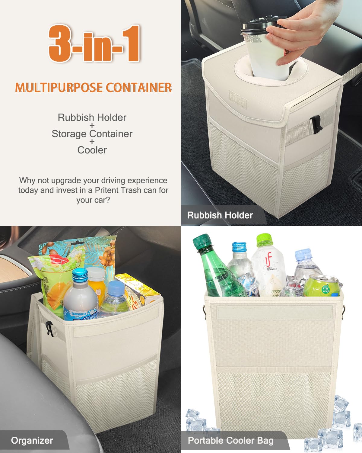 Car Trash Can With Lid, Cute Leakproof Car Trash Garbage Bag Hanging Vehicle Trash Bin Small Portable Automotive Garbage Cans Or