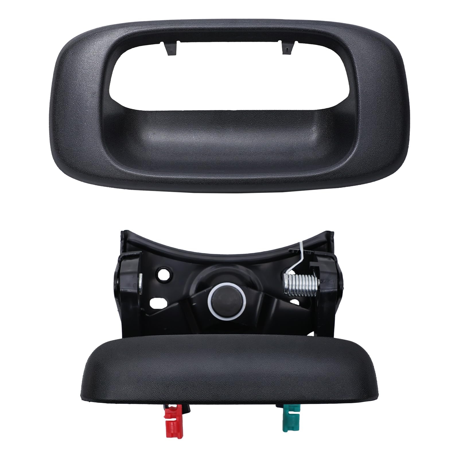 Aoerzn Premium Tailgate Handle Latch and Bezel Trim with Rod Clips, Fits for 1999-2007 Chevy Silverado GMC Sierra 1500 2500 3500