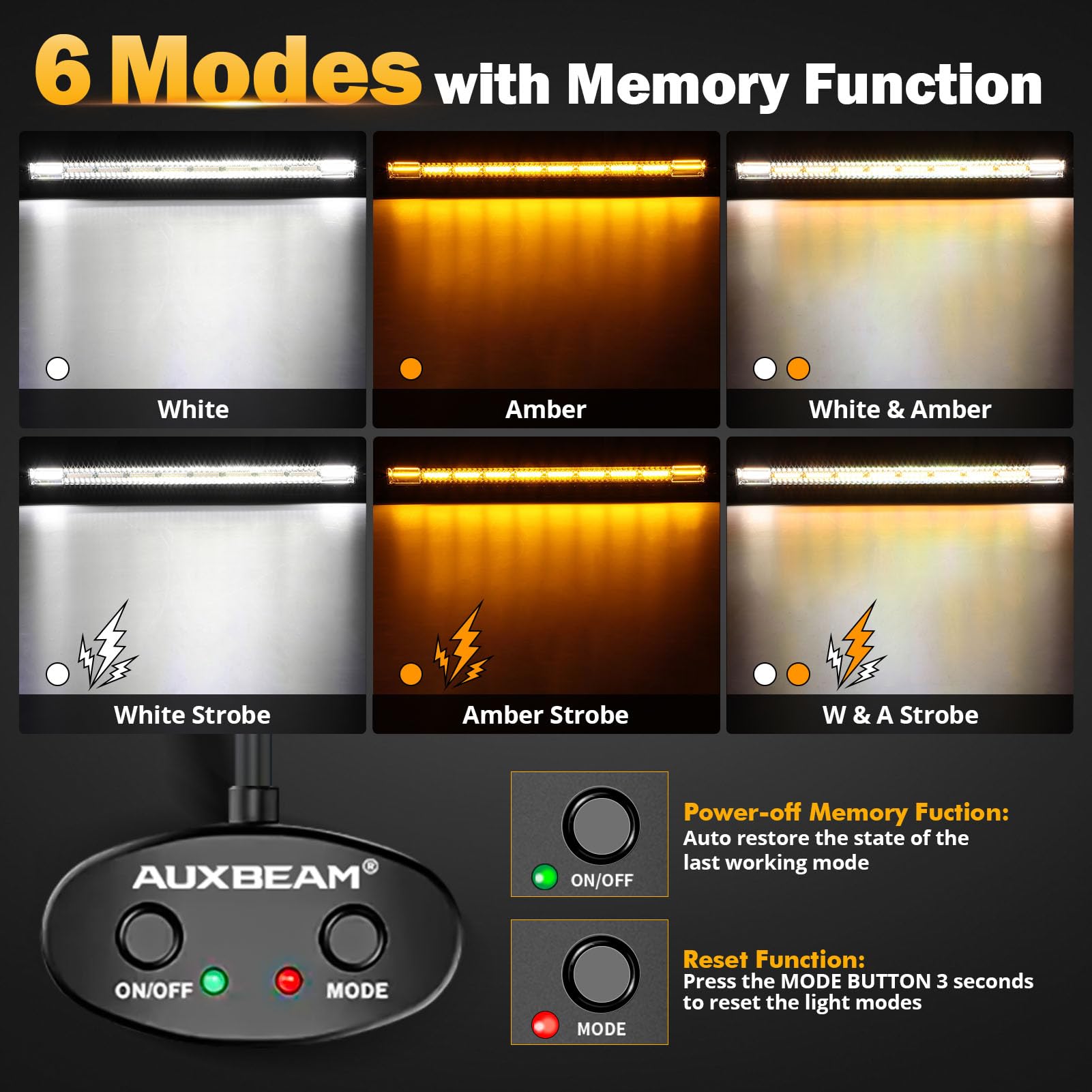 Auxbeam Led Led Light Bar 42 Inch 240W Straight Spot Flood Combo Led Off Road Lights, Amber White Strobe Offroad Fog Light Memor
