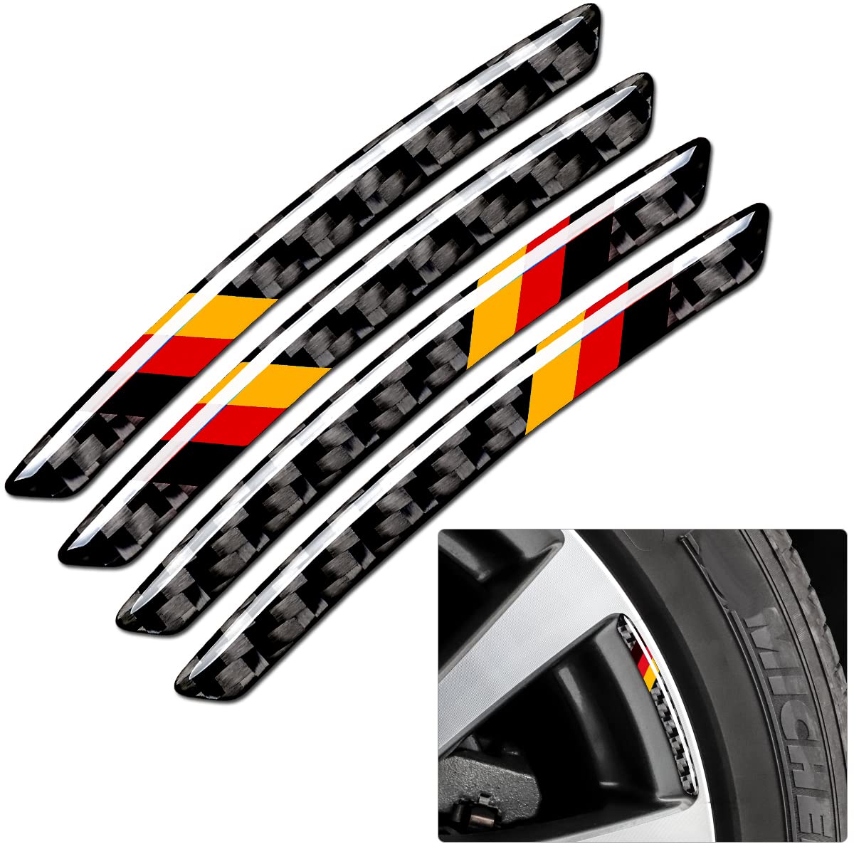 Muekzru 4Pcs Universal Wheel Sticker,3D Tricolor Flag Emblem Badge For All Models,Universal Carbon Fiber Wheel Protection,German