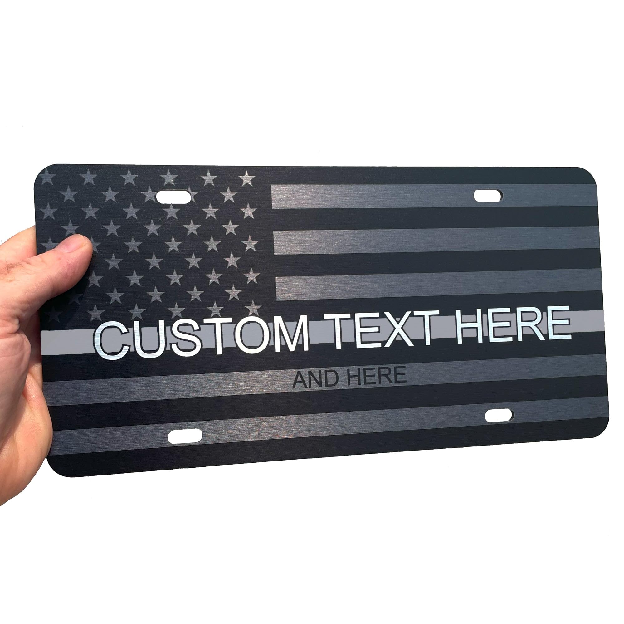 Jass Graphix Custom Gray Line American Flag License Plate - Personalized Support For Correctional Officers And Law Enforcement -