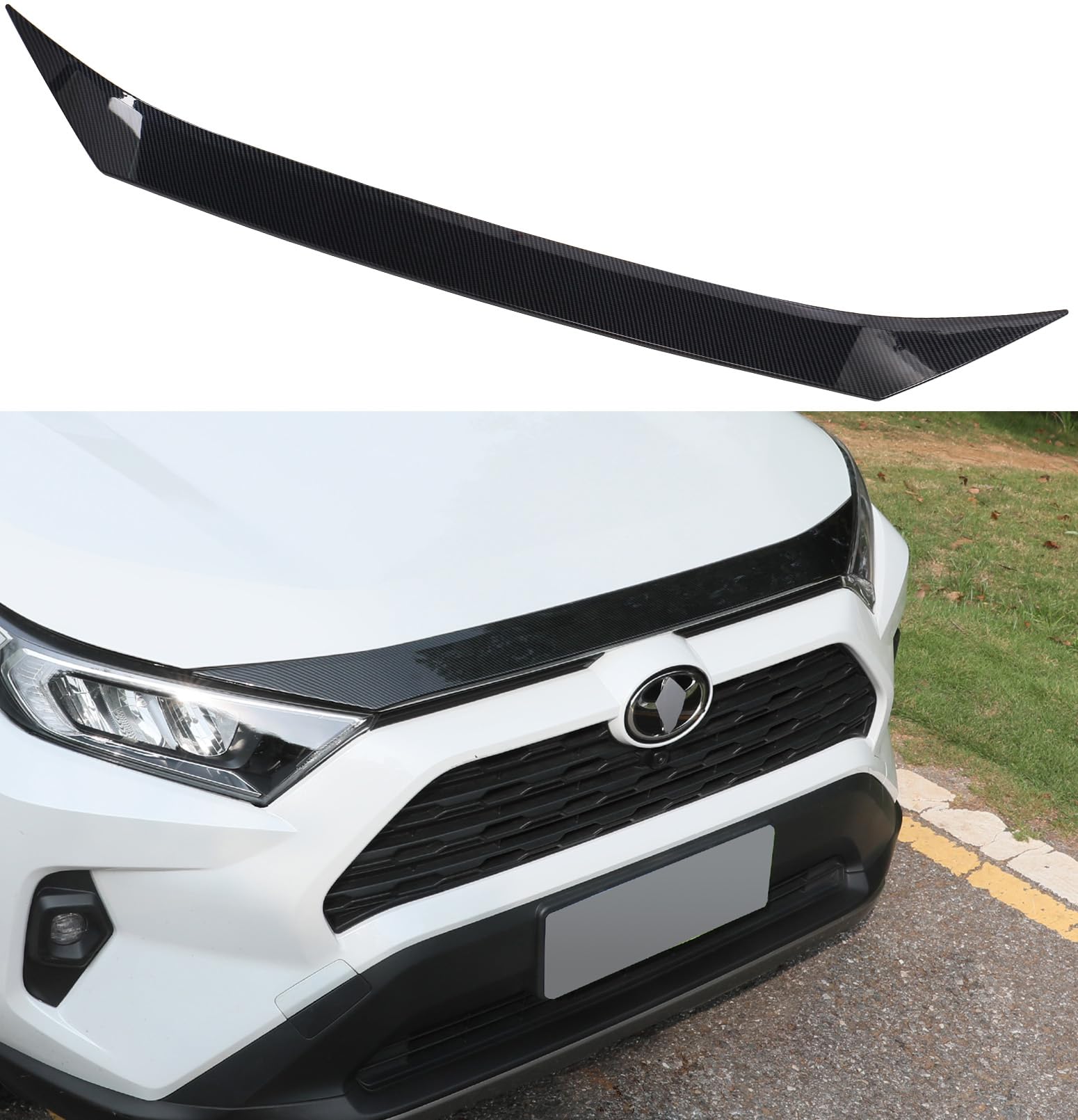 Birbenben for 2019-2025 Toyota RAV 4 Hood Air Deflector, Carbon Fiber Front Hood Bonnet Cover Trim, Hood Protector Bug Shields, 