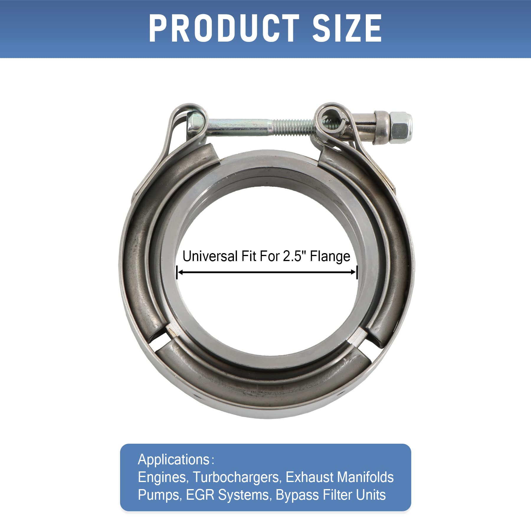 JDMSPEED New 2.5'' V-Band Flange & Clamp Kit Stainless Steel Replacement For Turbo Exhaust Downpipes (1)