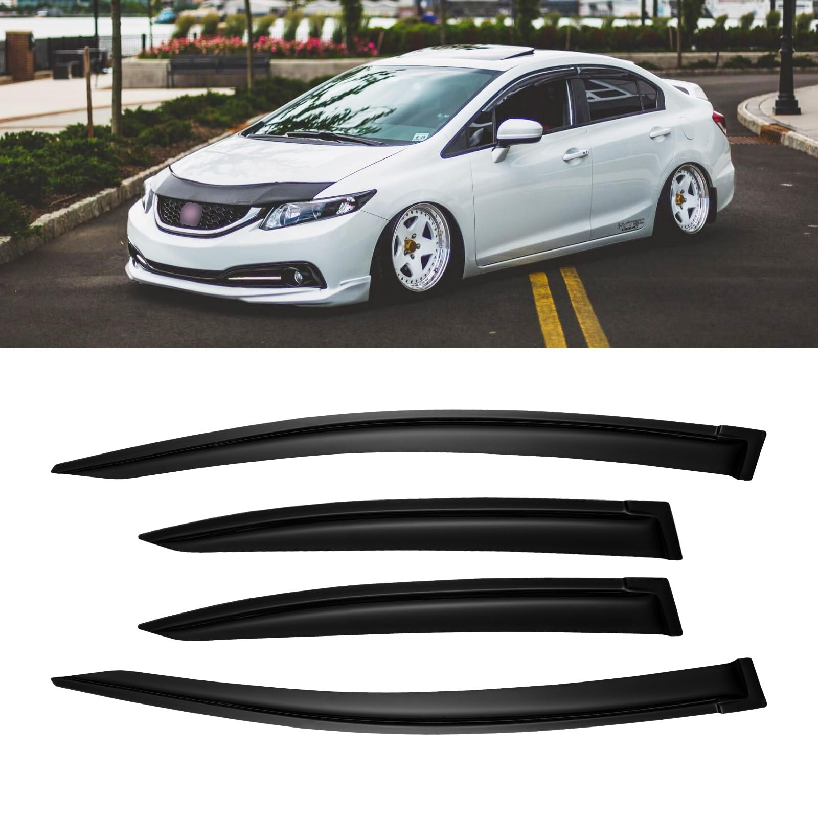 Window Rain Guards for 2012-2015 Honda Civic Sedan, Window Visor Guard Vent Wind Shade Deflector Rain Shield Protector Sun Visor