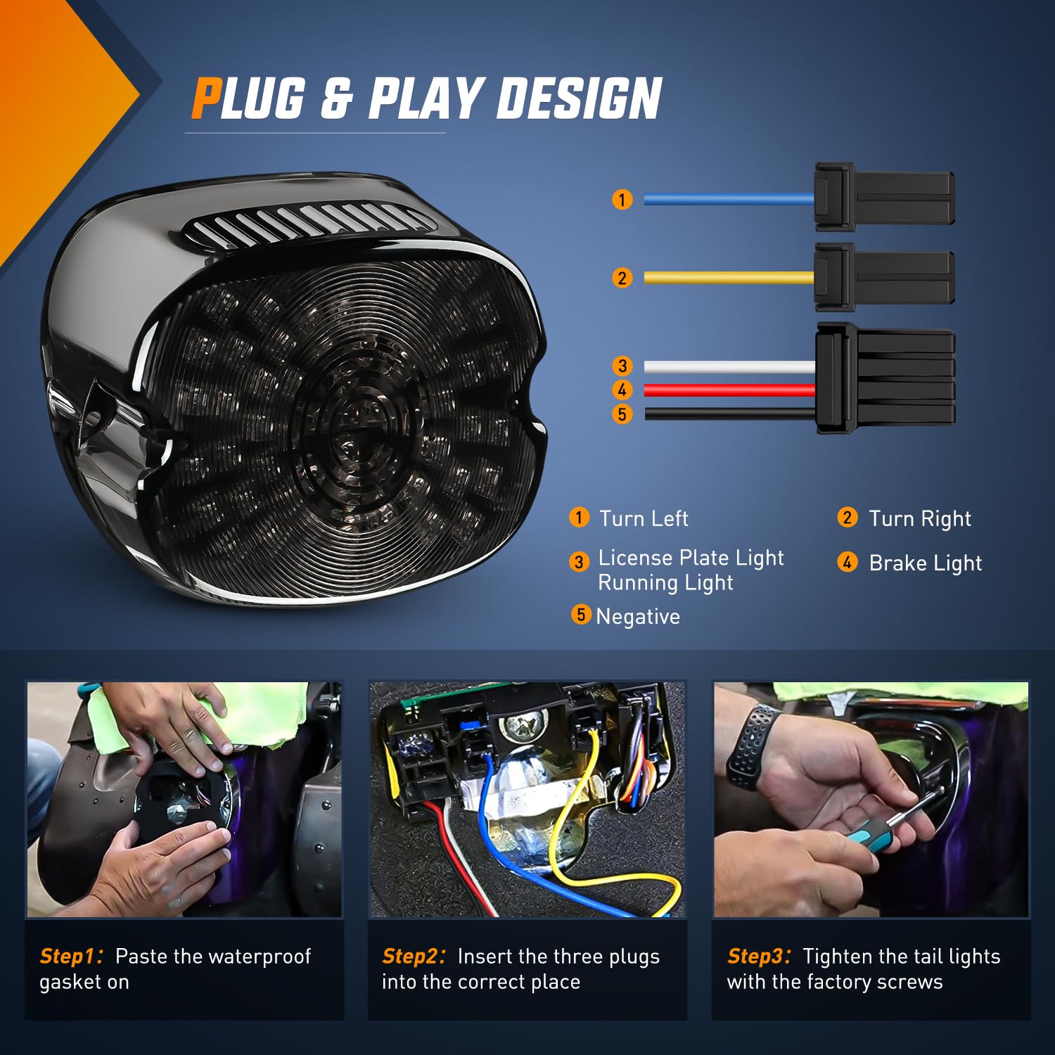 Nilight Led Tail Light Motorcycle Brake Turn Signal Driving License Plate Rear Lights Smoked Plug And Play For Harley Davidson D