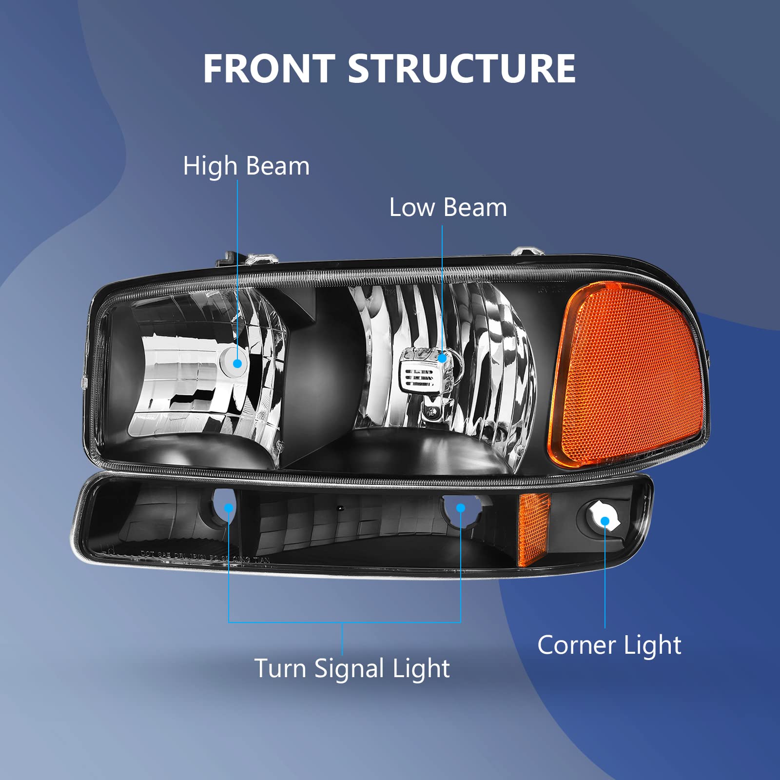Eccpp Headlight Assembly For Gmc Sierra 3500 2001-2006 For Gmc Yukon 2000-2006 For Yukon Xl 1500/2500 2000-2006 Driver And Passe