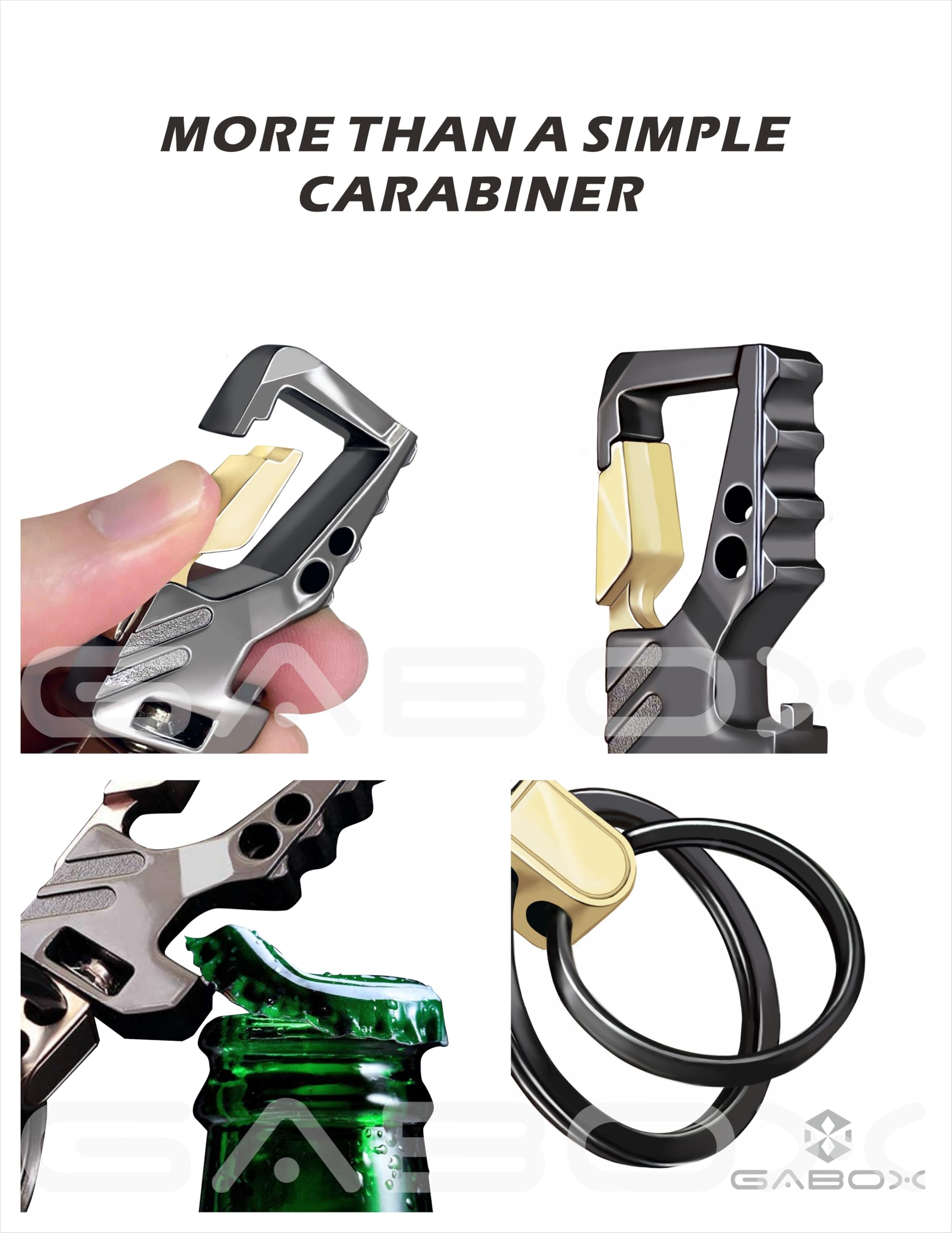 Gabox 2Pcs Key Chains Edc Key Rings Bottle Opener Keychain Car Keys Tactical Carabiner Keychain With Clip Llaveros De Hombre For Men And Women - Heavy Duty, Black Color