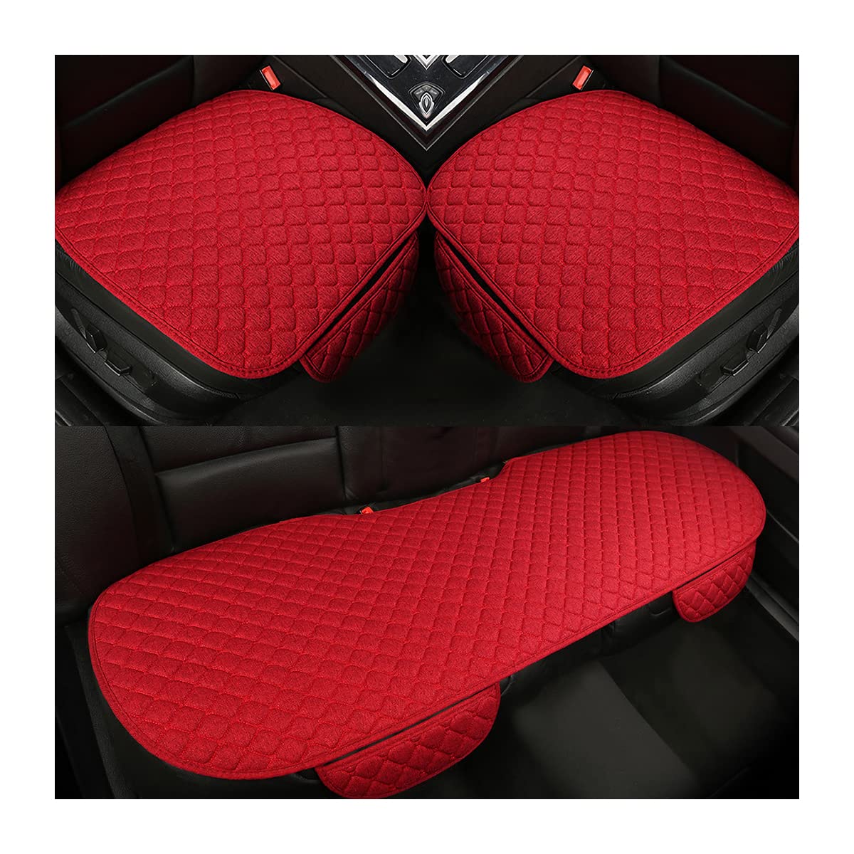 3Pcs Set Car Seat Cushion For Front And Back Seat, 3D Soft Linen Breathable Auto Seat Cover, Comfort Non-Slip Rubber Bottom, Car