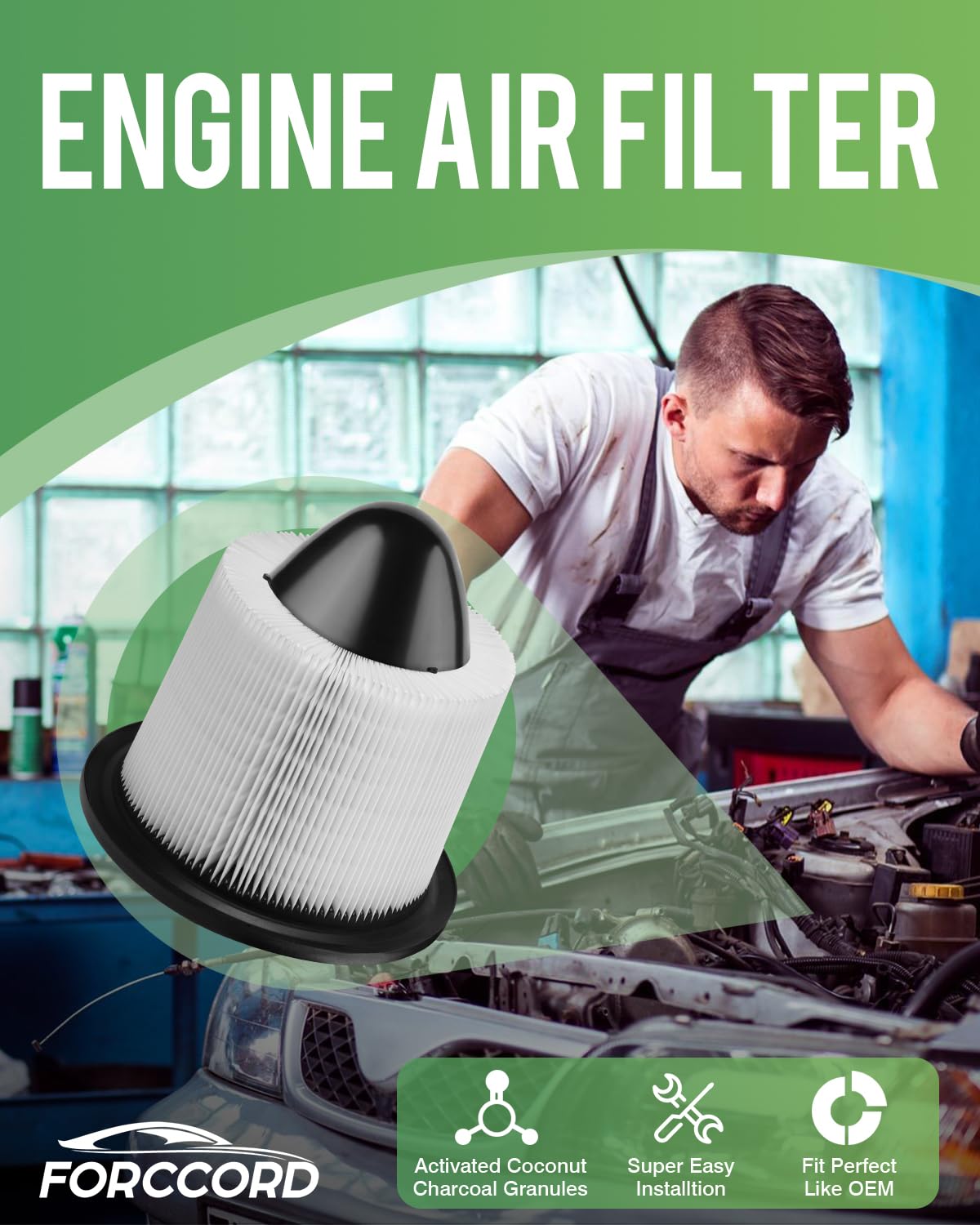 Forccord 2-Pack Engine Air Filter Fits For Ford F-150 4.6L 1997-2008, F-150 5.4L 1997-2003, F-150 4.2L 1997-2008, Expedition 5.4