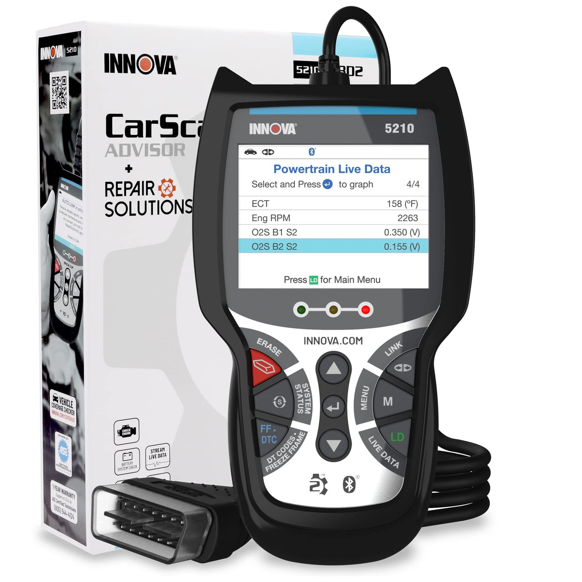 Innova 5210 - Obd2 Diagnostic Code Scanner - Read/Erase Abs Codes, View Live Data, Battery/Charging System Test