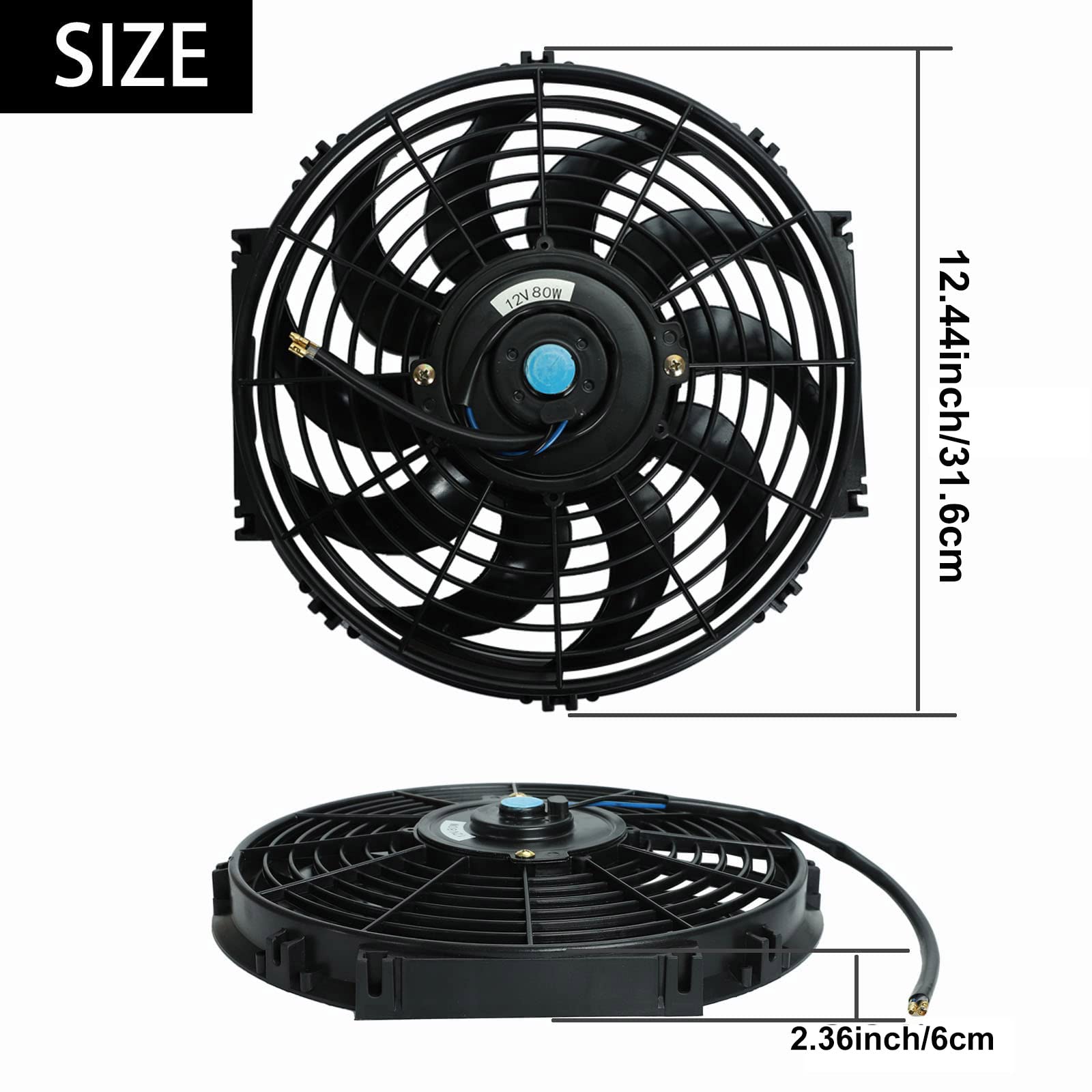 12' Inch Slim Fan Push Pull Electric Radiator Cooling Fans 12V Mount Kit Unversal Black