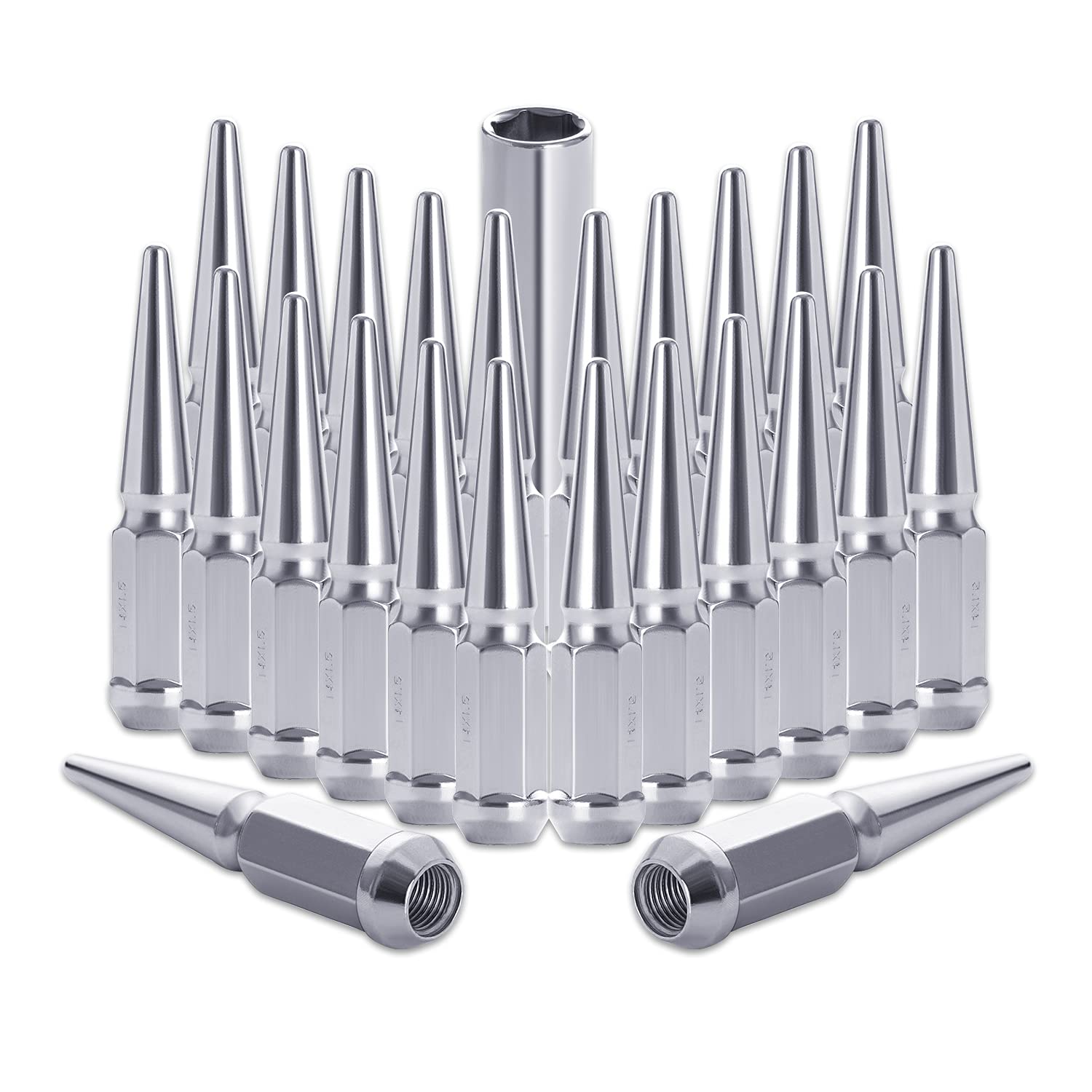Lichamp 24pcs M14x1.5 Spike Lug Nuts for Trucks, Partial Compatible with Chevy Silverado 1500 Tahoe, Ford F150 Expedition and Do