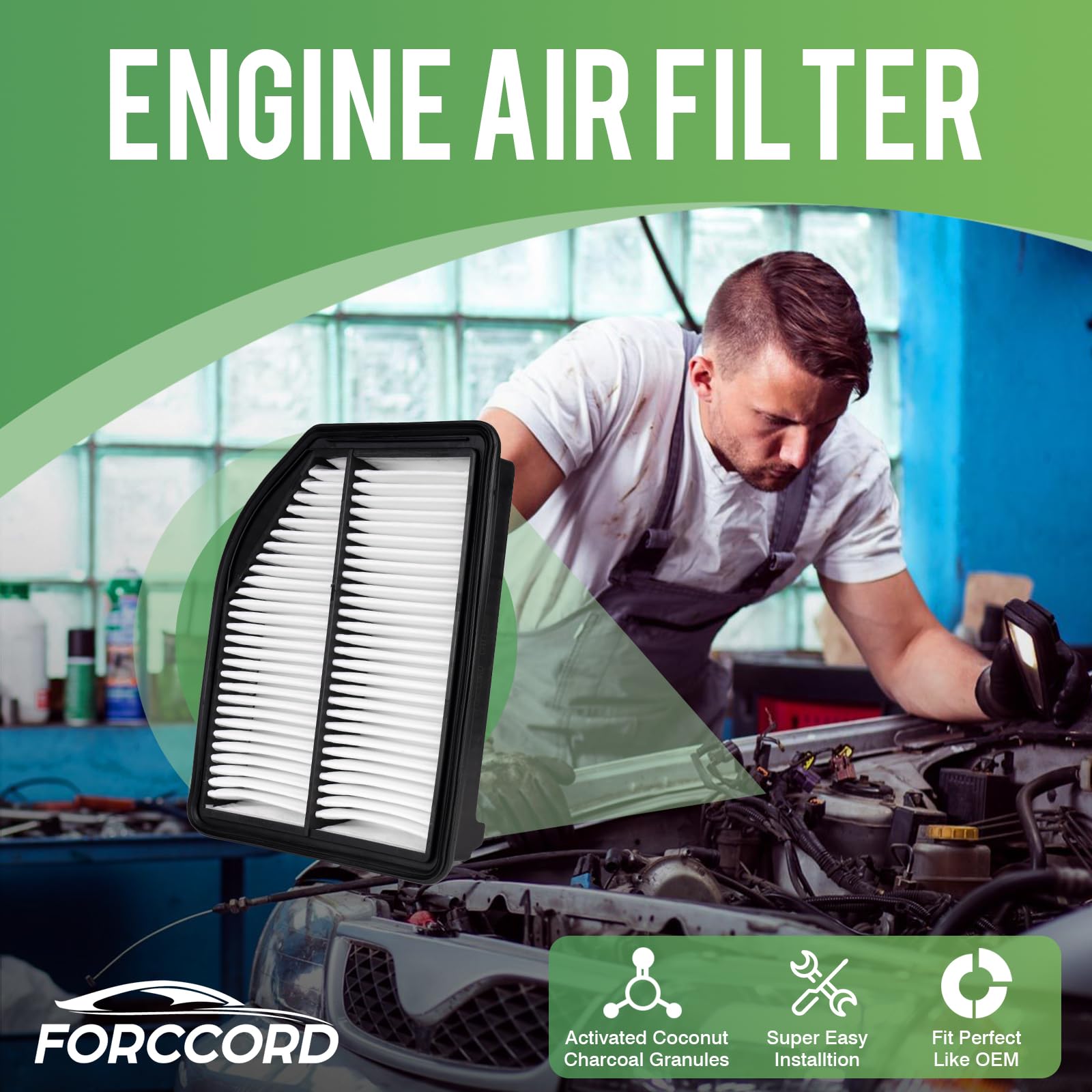 Forccord Cabin & Engine Air Filter Fit For Honda Cr-V 2012 2013 2014 L4 2.4L Activated Carbon Cabin Filter Replacement Air Filte